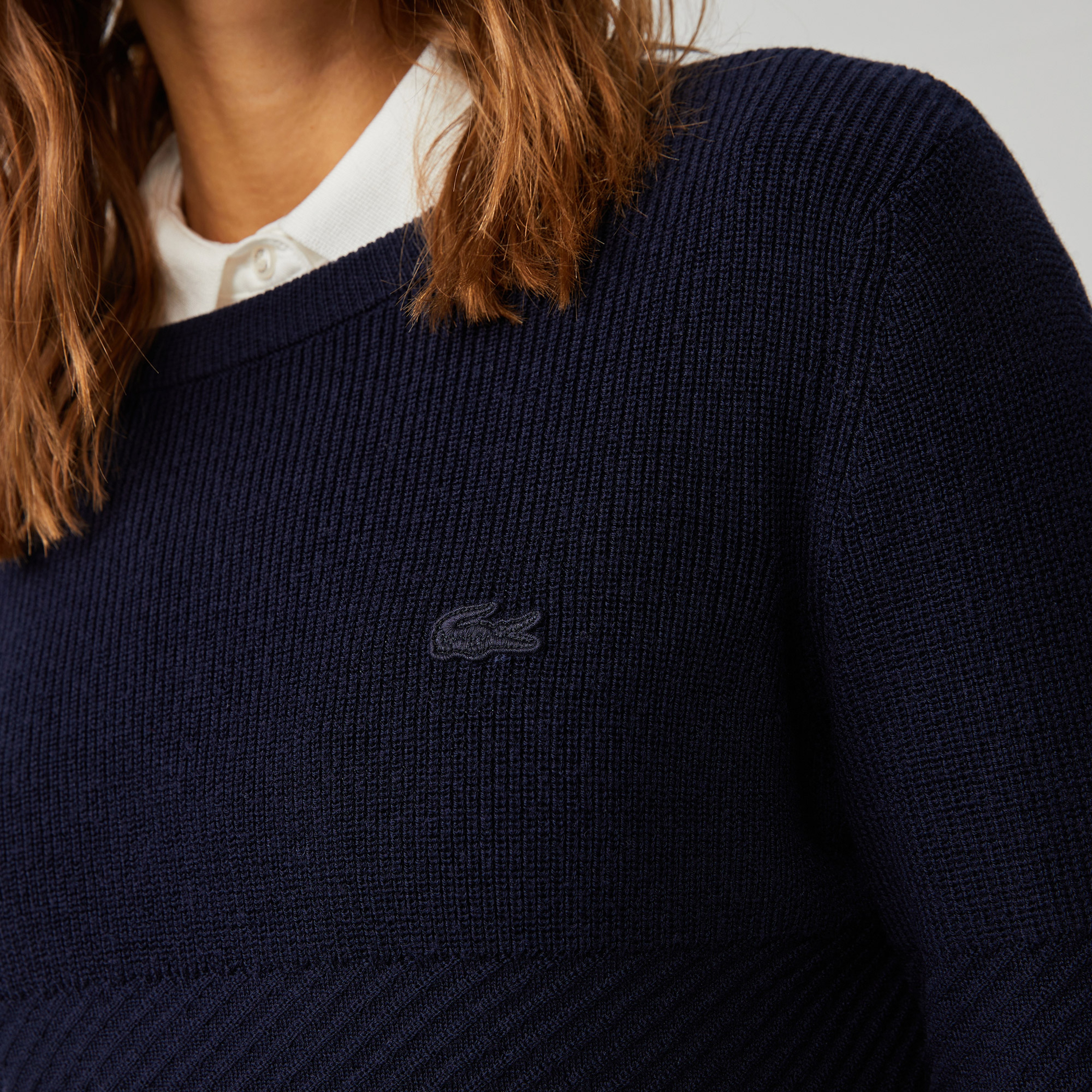 Lacoste Kadın Bisiklet Yaka Yün Lacivert Kazak