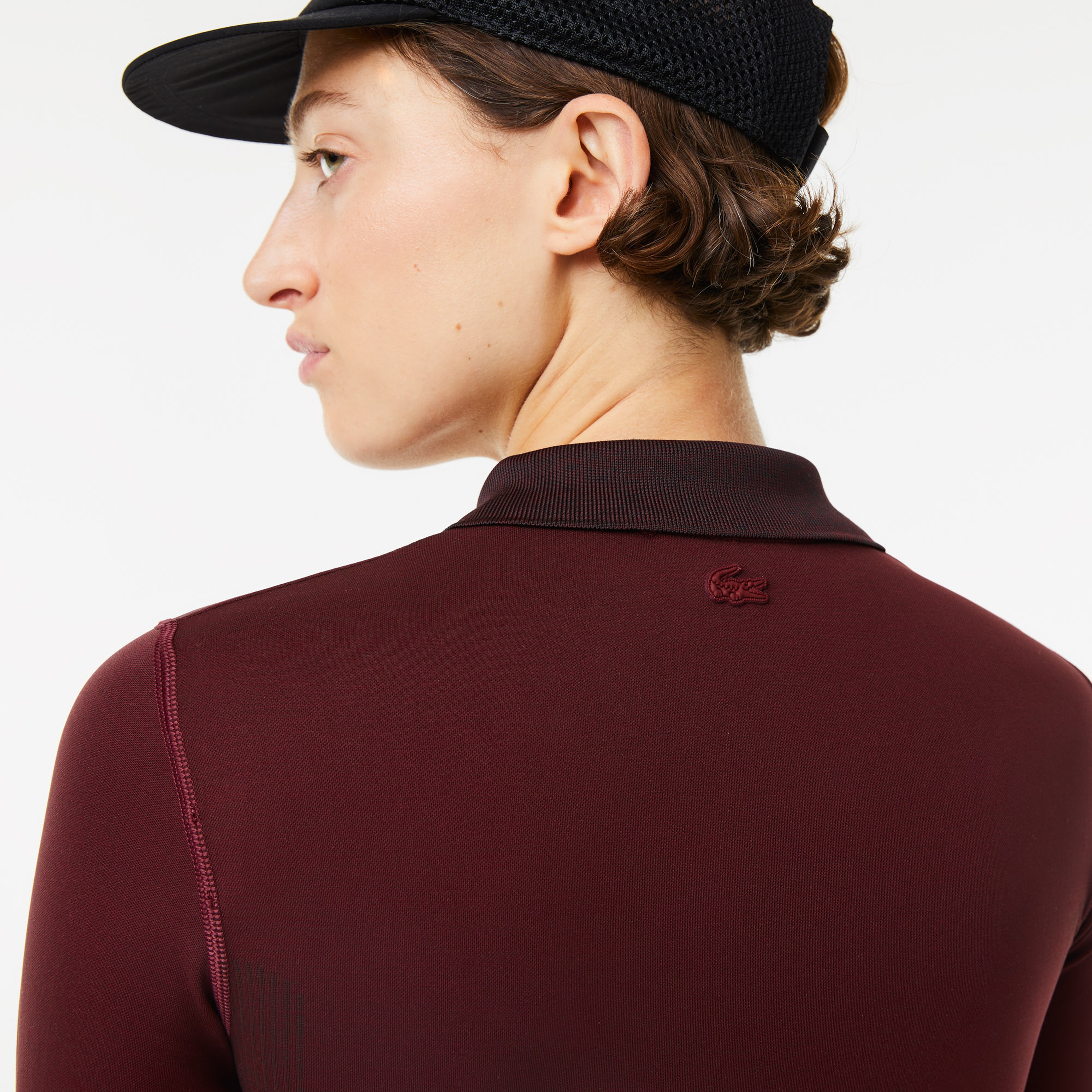 Lacoste Active Kadın Slim Fit Uzun Kollu Yarım Fermuarlı Desenli Bordo Body