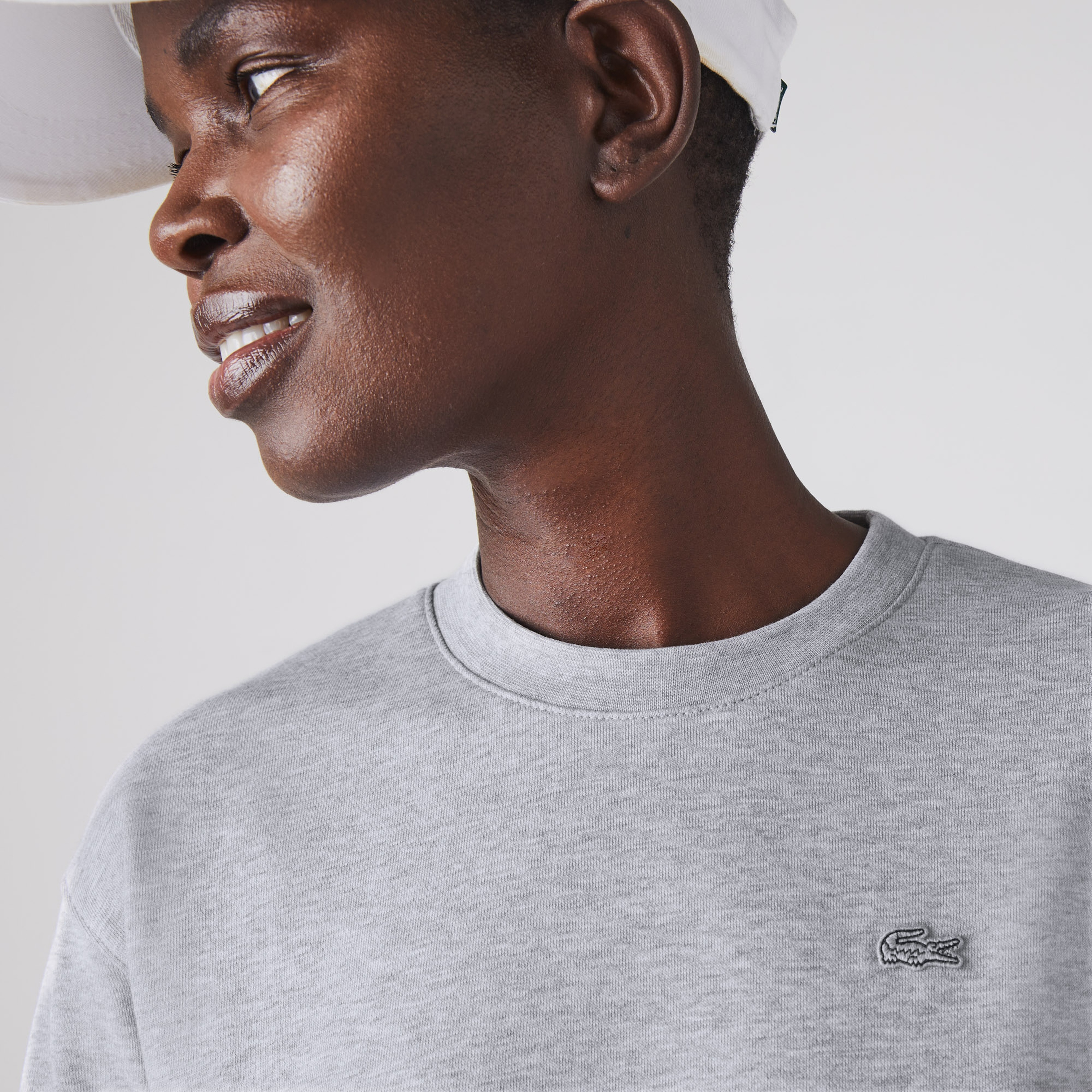 Lacoste Kadın Loose Fit Uzun Kollu Bisiklet Yaka Desenli Gri Elbise