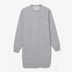 Lacoste Kadın Loose Fit Uzun Kollu Bisiklet Yaka Desenli Gri Elbise