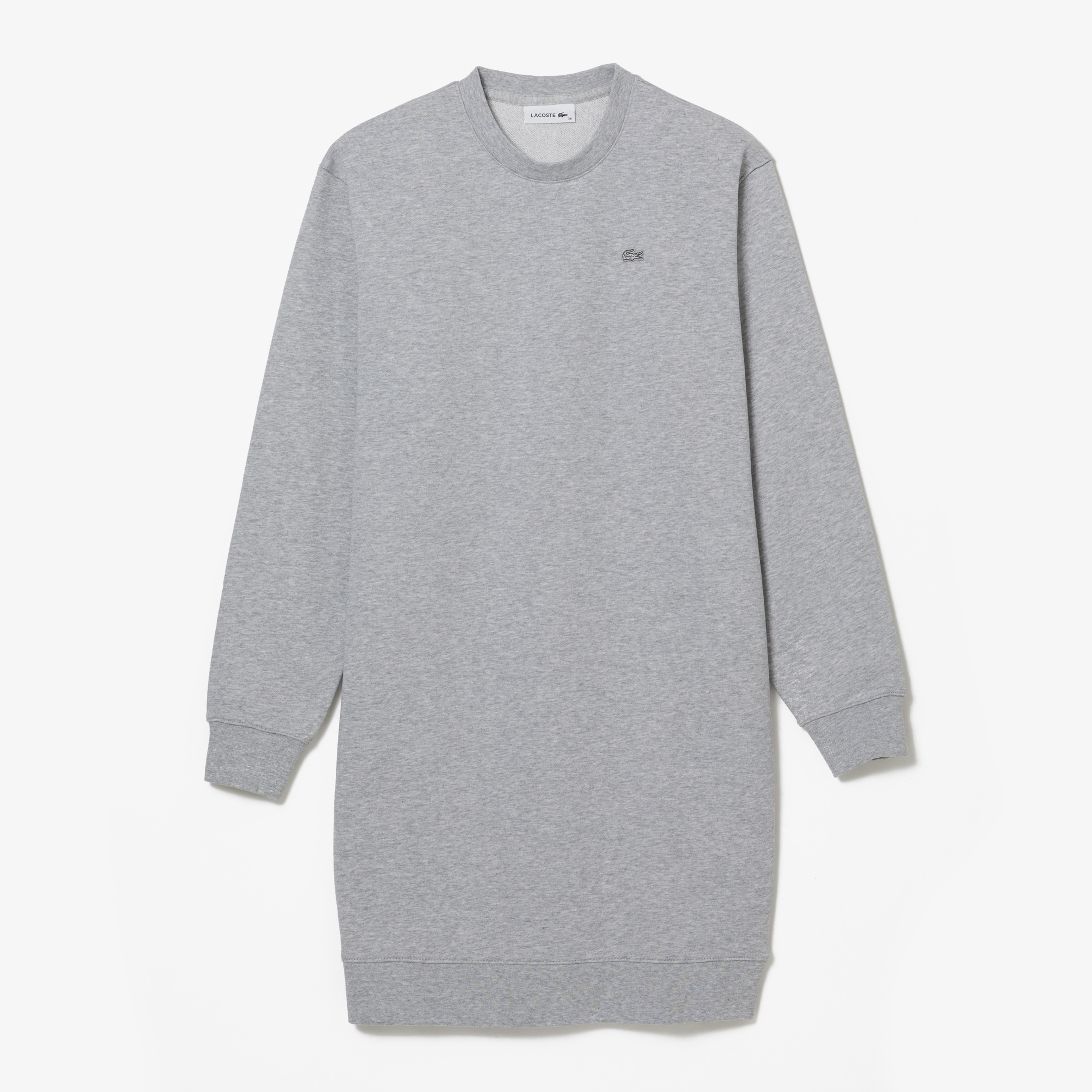 Lacoste Kadın Loose Fit Uzun Kollu Bisiklet Yaka Desenli Gri Elbise