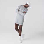 Lacoste Kadın Loose Fit Uzun Kollu Bisiklet Yaka Desenli Gri Elbise