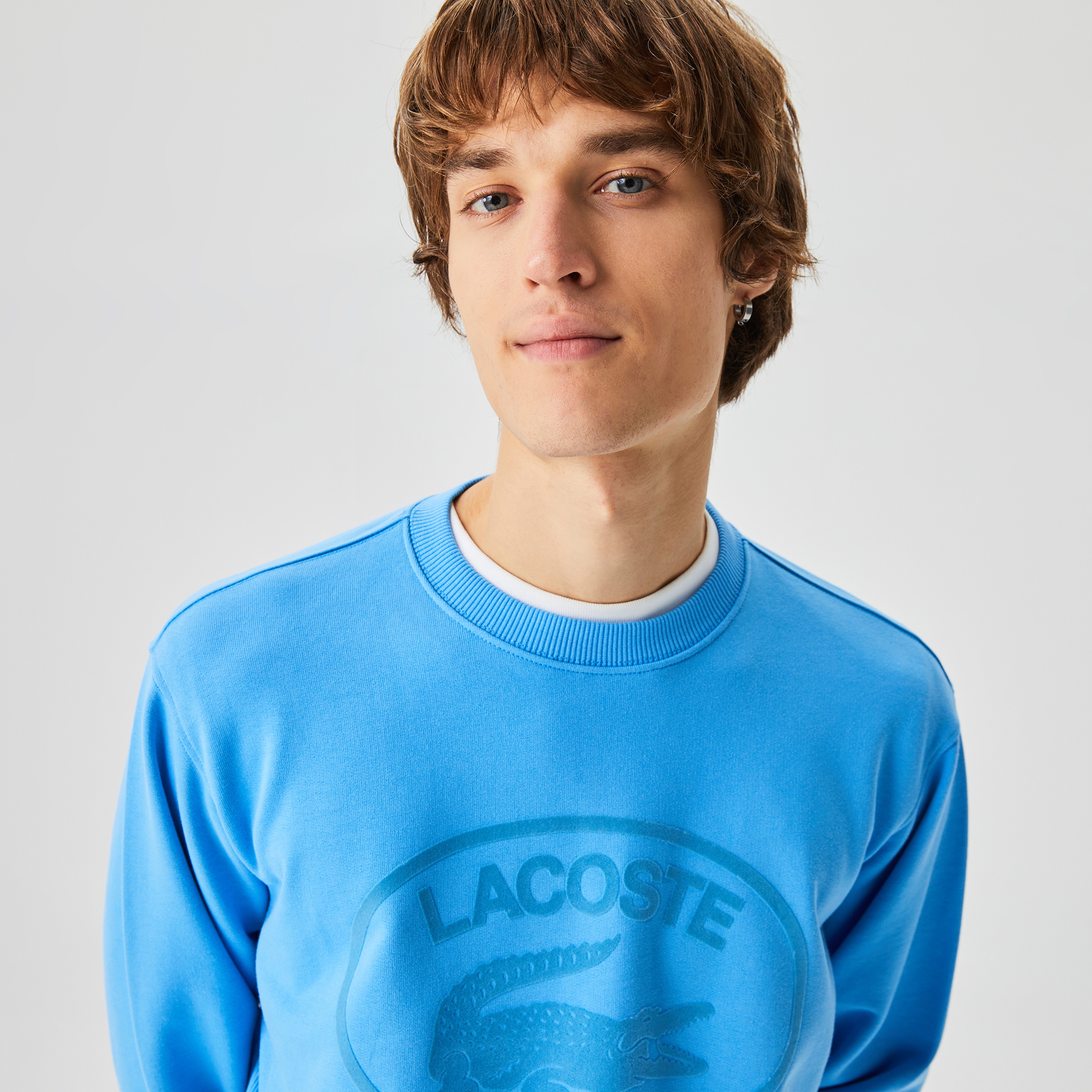 Lacoste Erkek Relaxed Fit Bisiklet Yaka Baskılı Organik Pamuk Mavi Sweatshirt