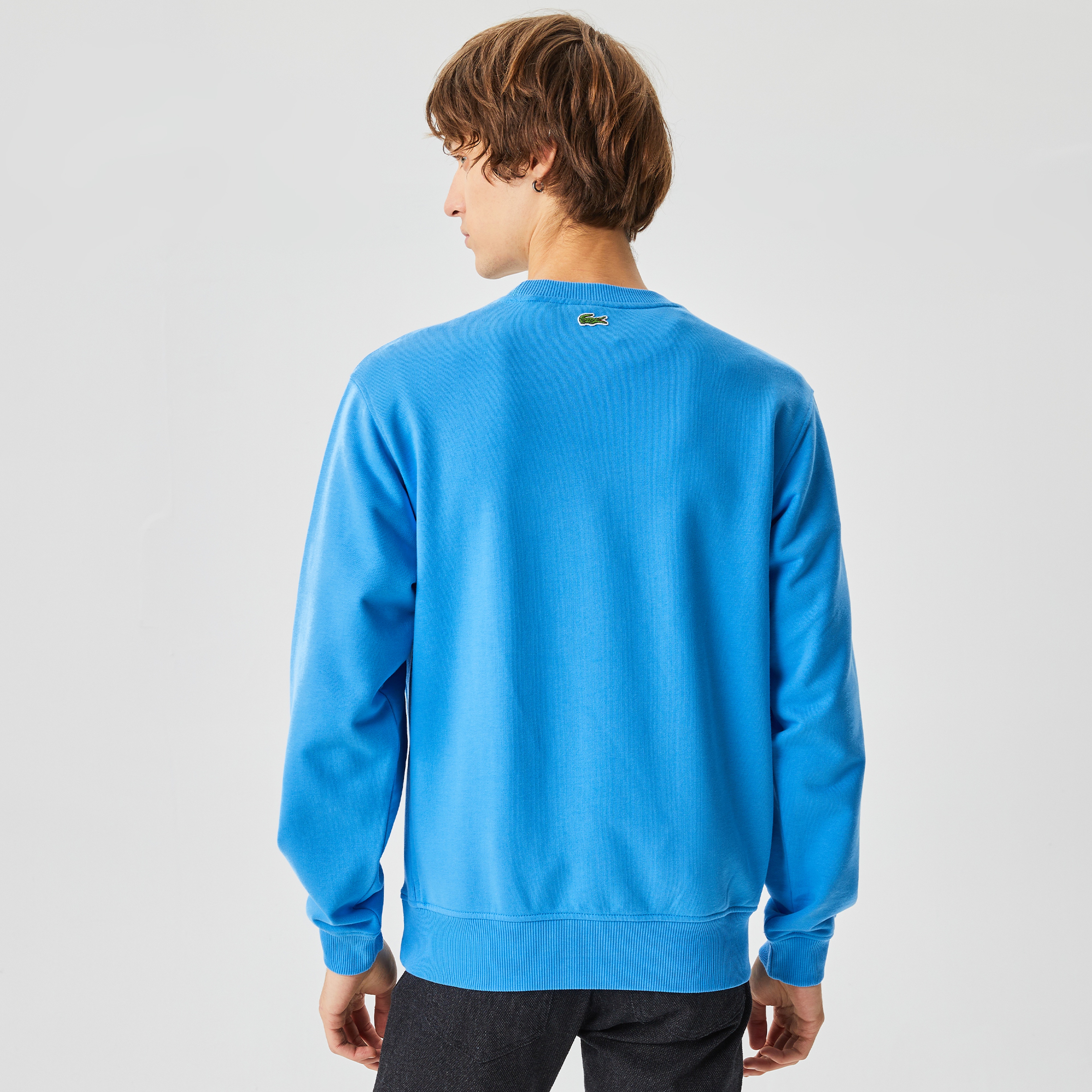 Lacoste Erkek Relaxed Fit Bisiklet Yaka Baskılı Organik Pamuk Mavi Sweatshirt