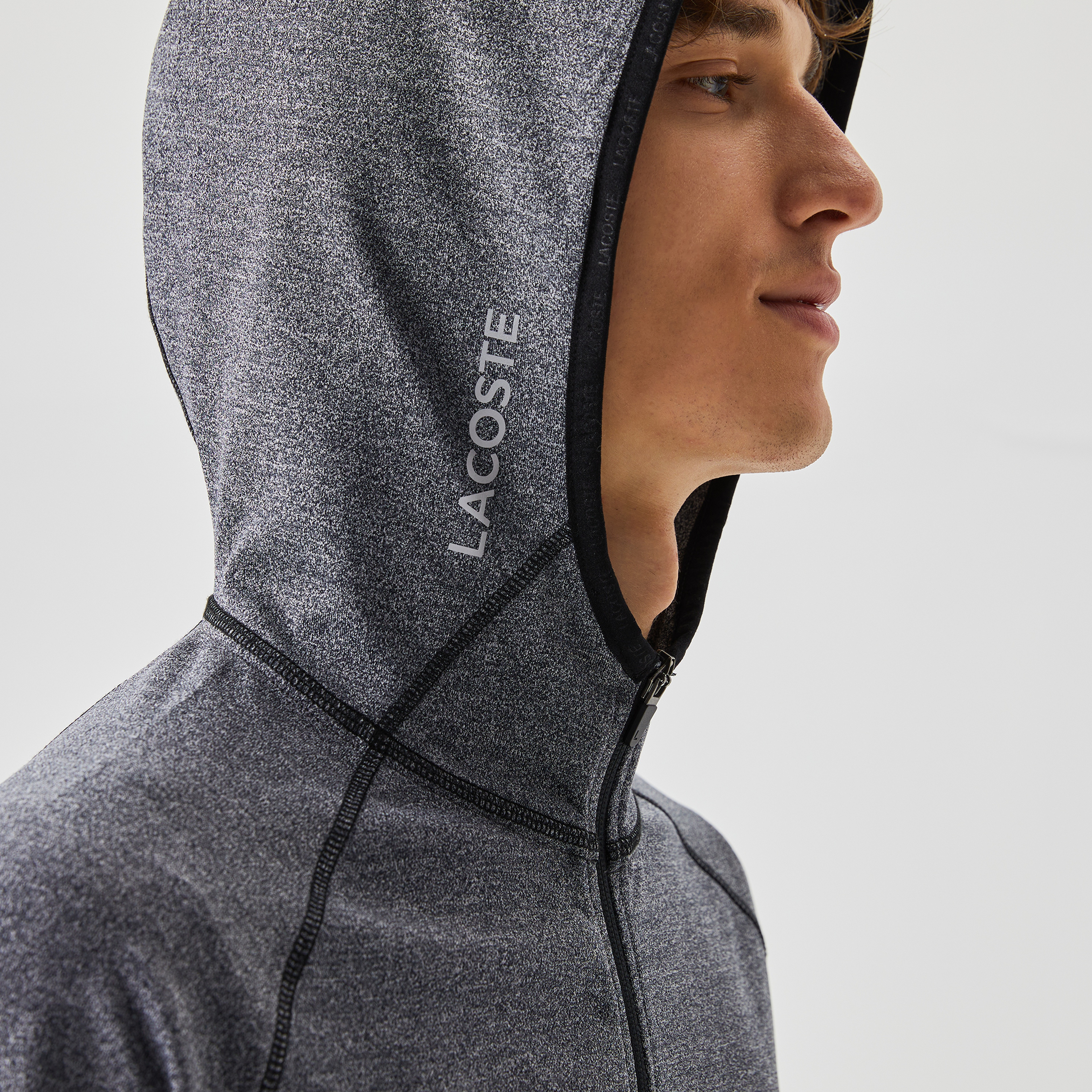 Lacoste Erkek Slim Fit Kapüşonlu Baskılı Fermuarlı Gri Sweatshirt