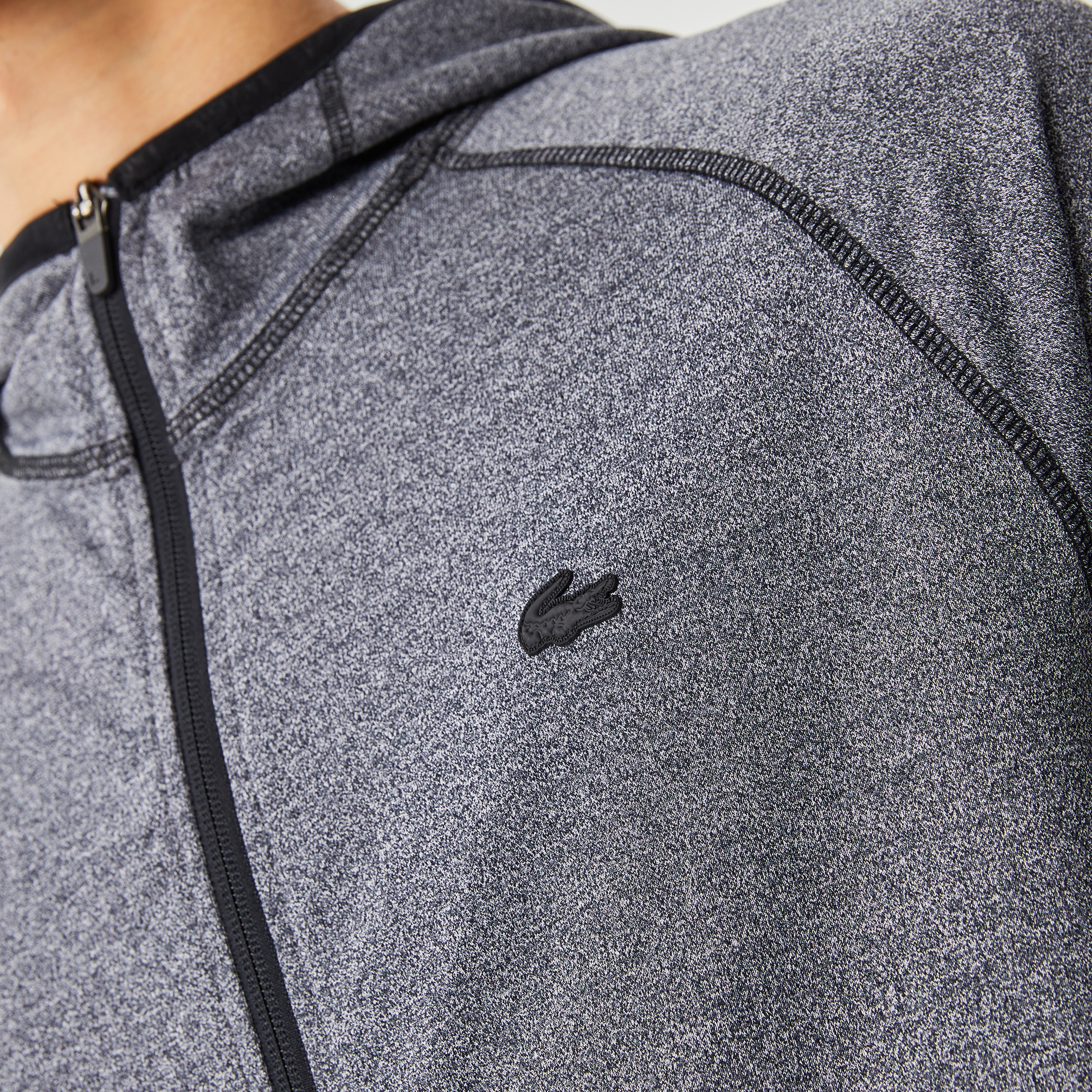 Lacoste Erkek Slim Fit Kapüşonlu Baskılı Fermuarlı Gri Sweatshirt