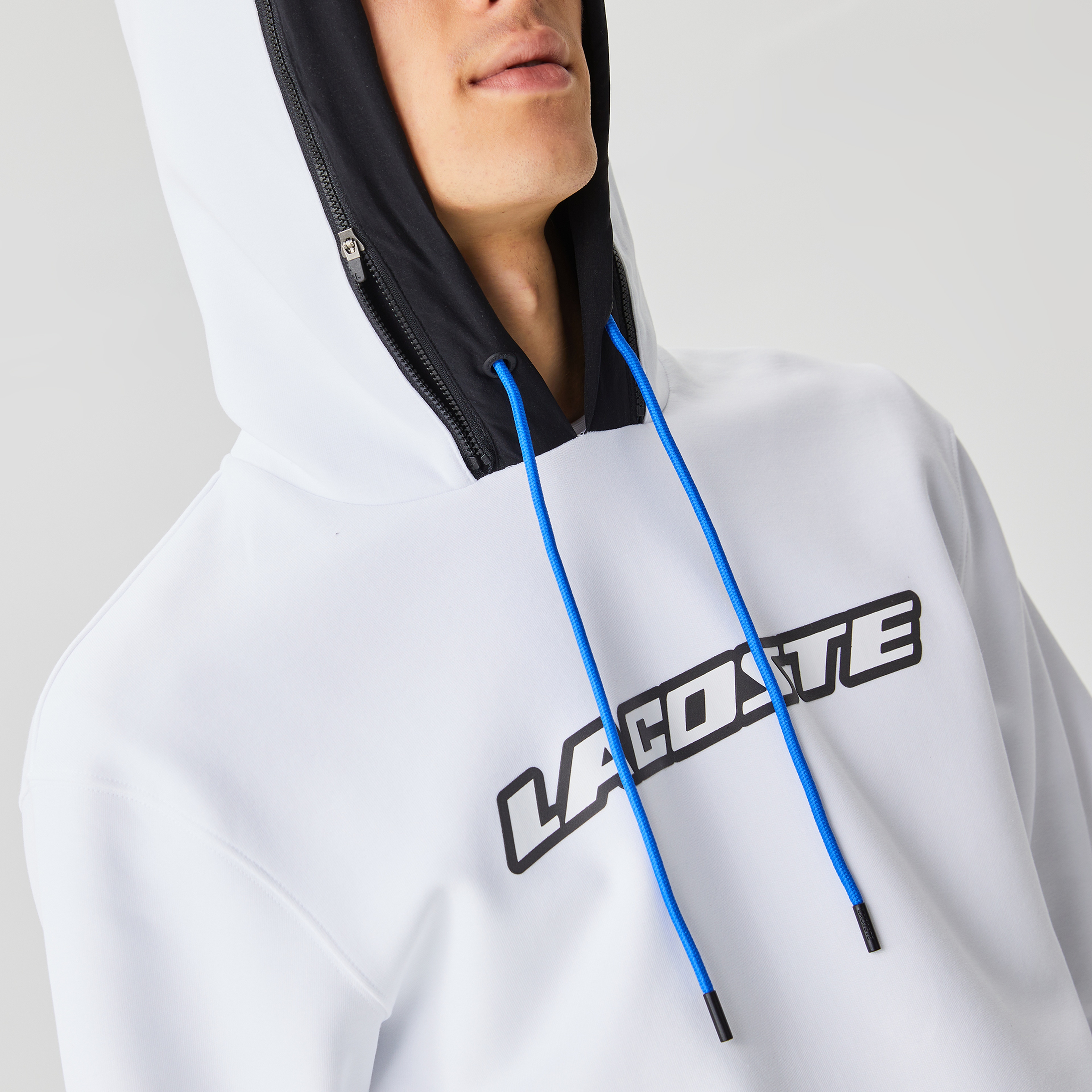 Lacoste Erkek Regular Fit Ayarlanabilir Kapüşonlu Baskılı Beyaz Sweatshirt