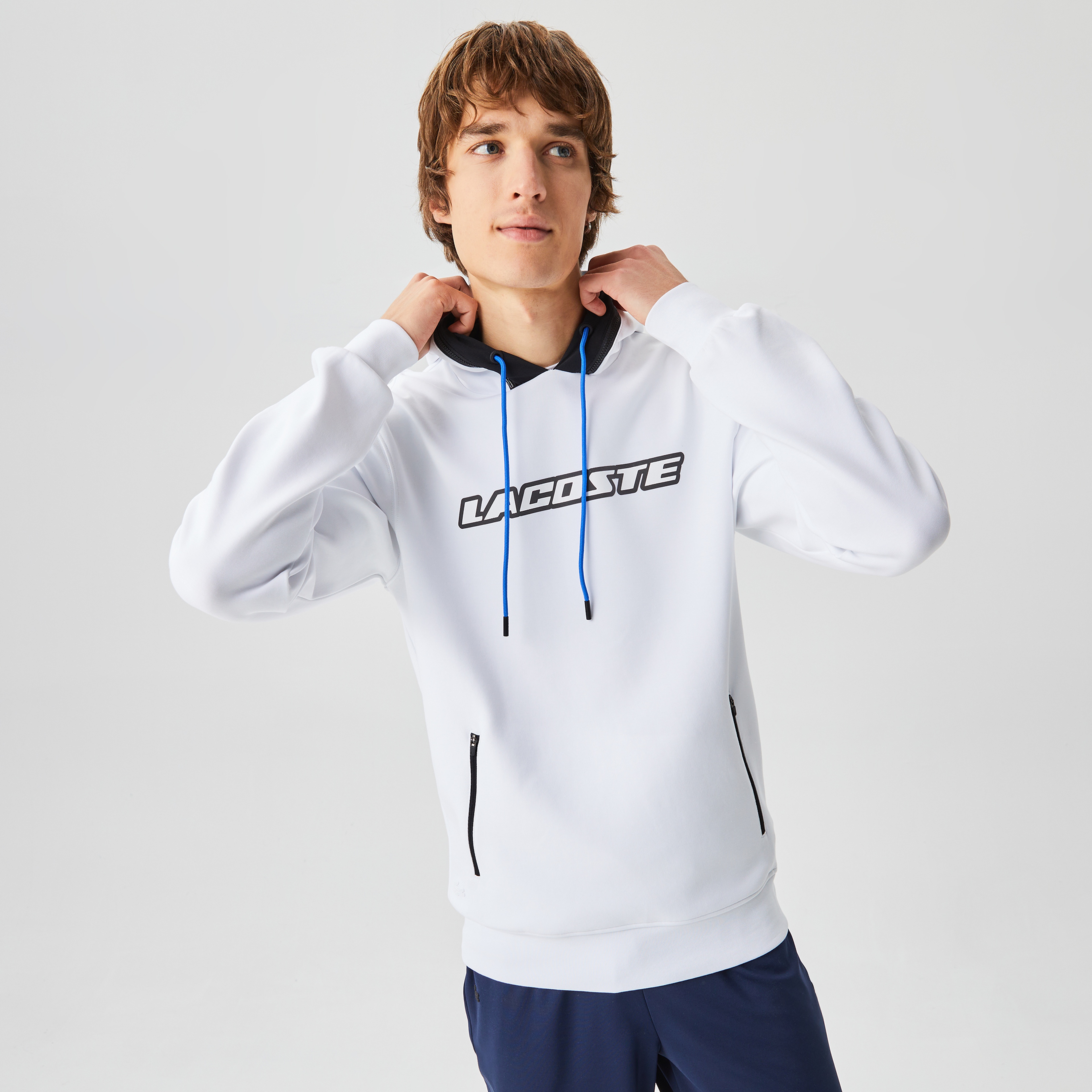 Lacoste Erkek Regular Fit Ayarlanabilir Kapüşonlu Baskılı Beyaz Sweatshirt