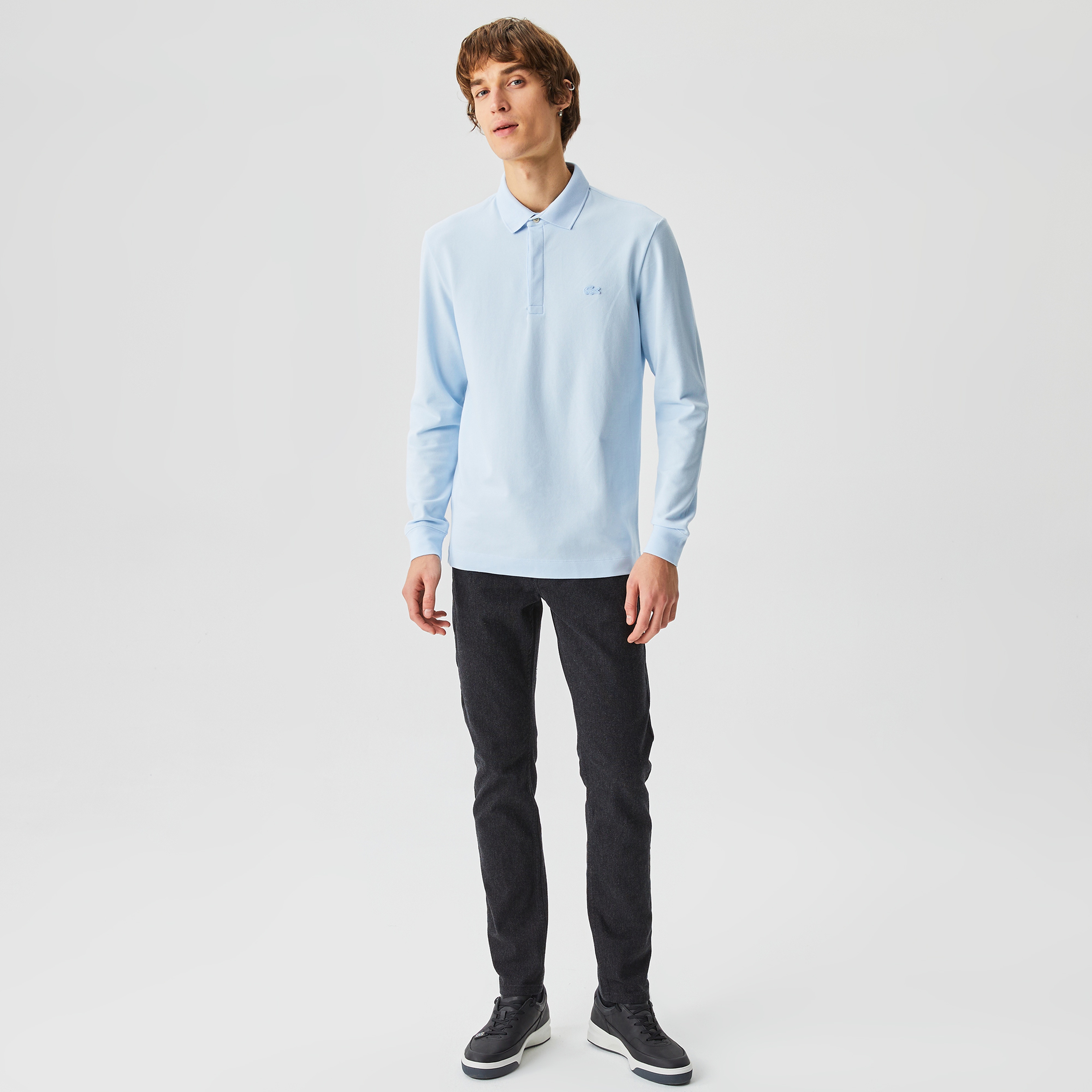 Erkek Regular Fit Uzun Kollu Mavi Paris Polo