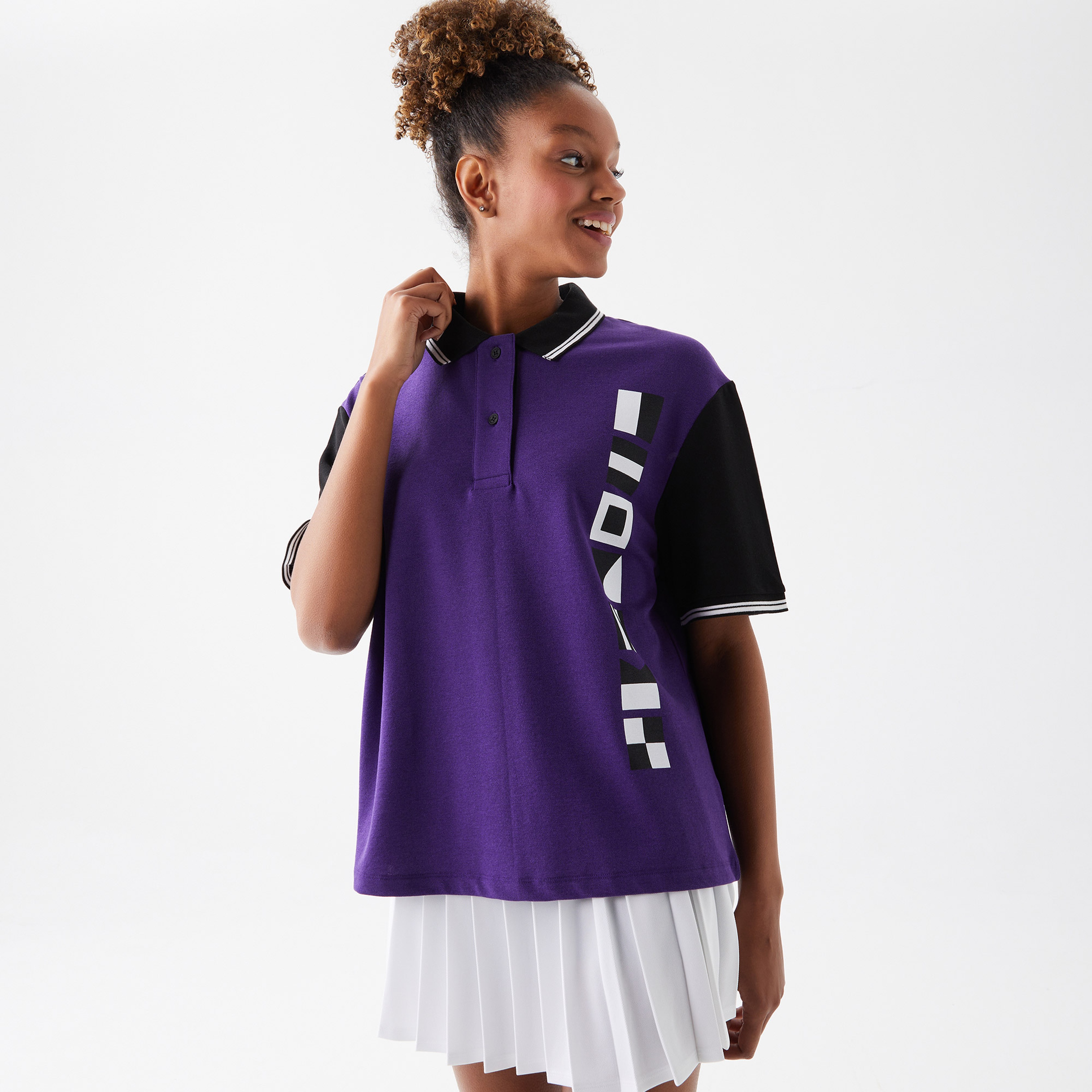 Lacoste Kadın Relaxed Fit Baskılı Mor Polo