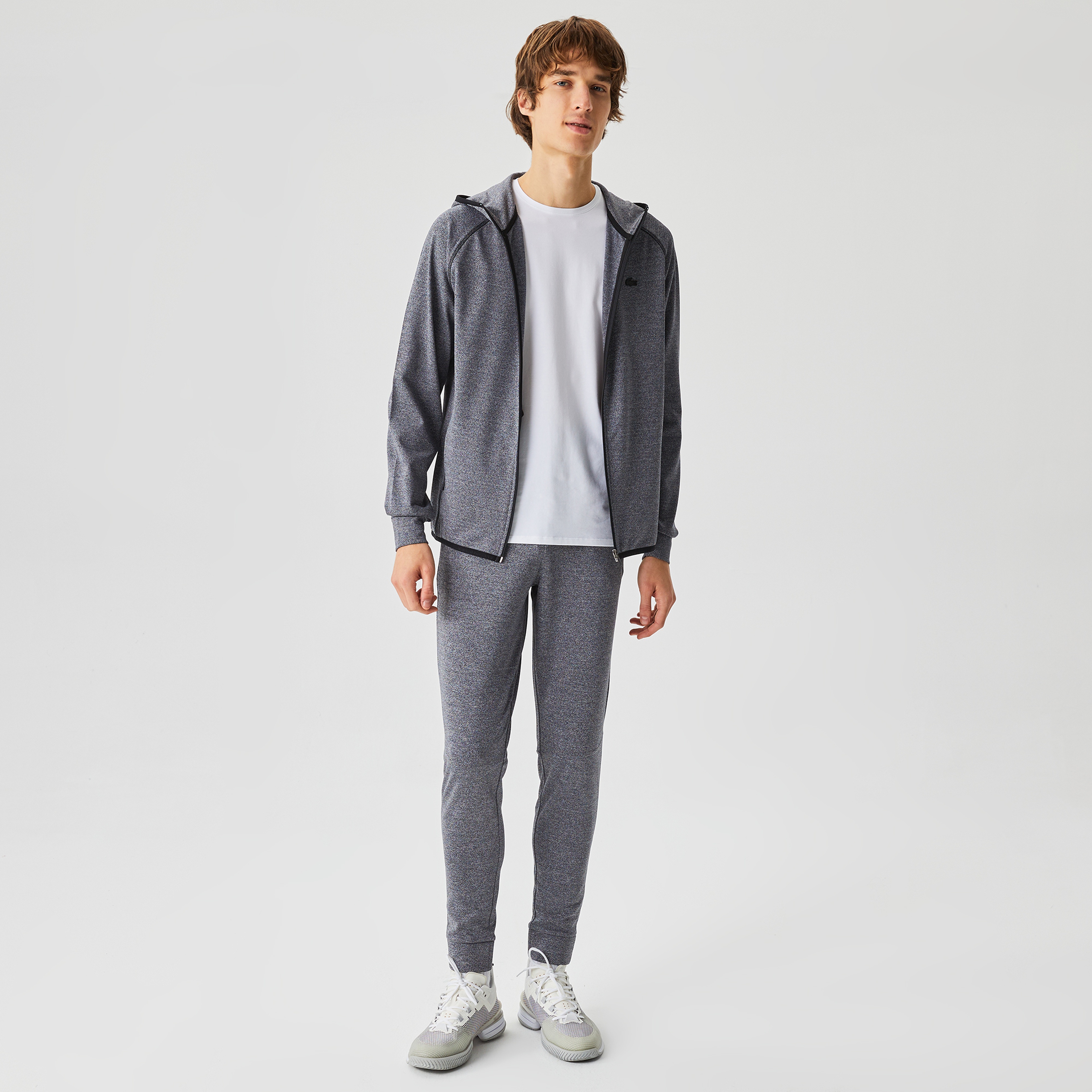 Lacoste Erkek Slim Fit Kapüşonlu Baskılı Fermuarlı Gri Sweatshirt