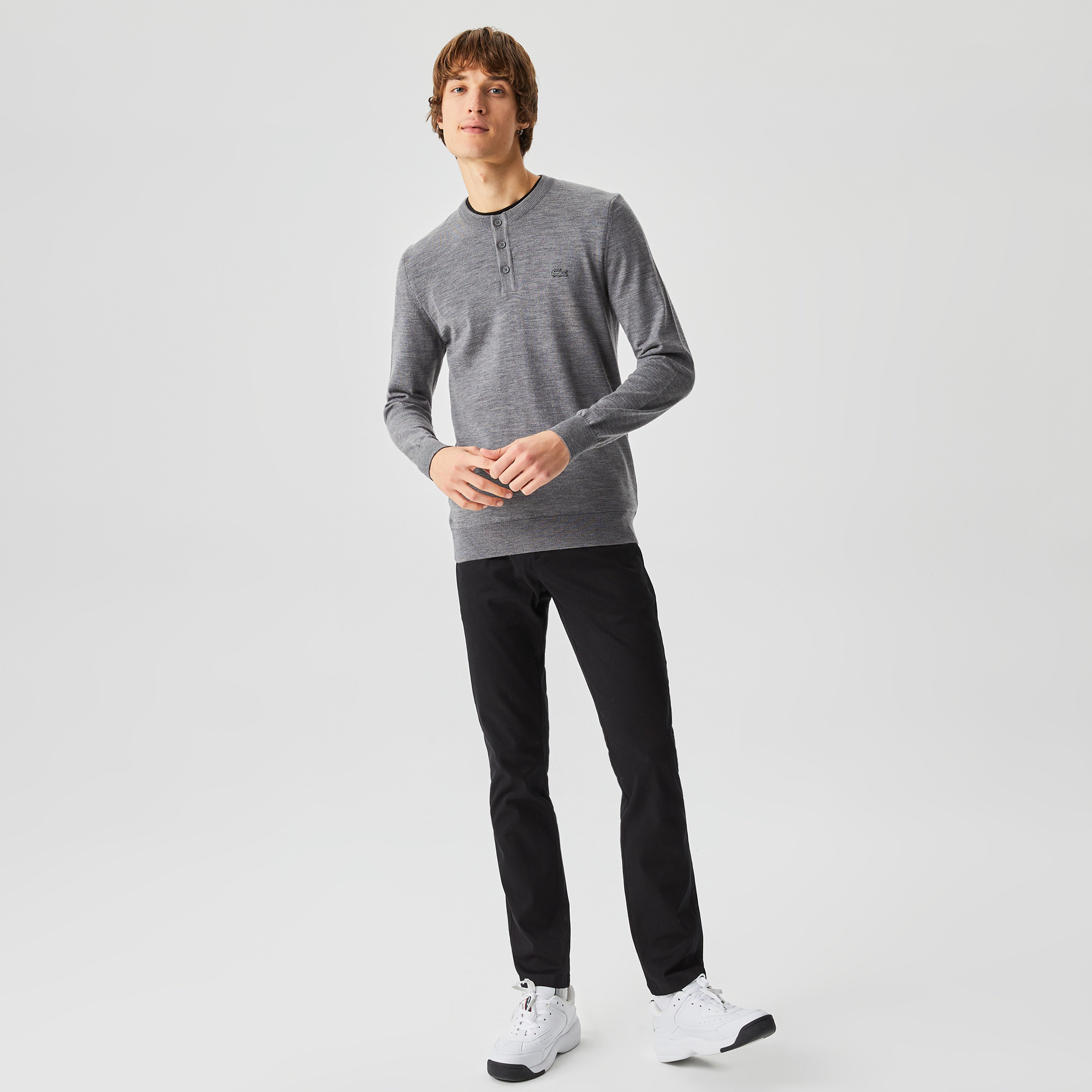 Lacoste Erkek Bisiklet Yaka Yün Gri Kazak