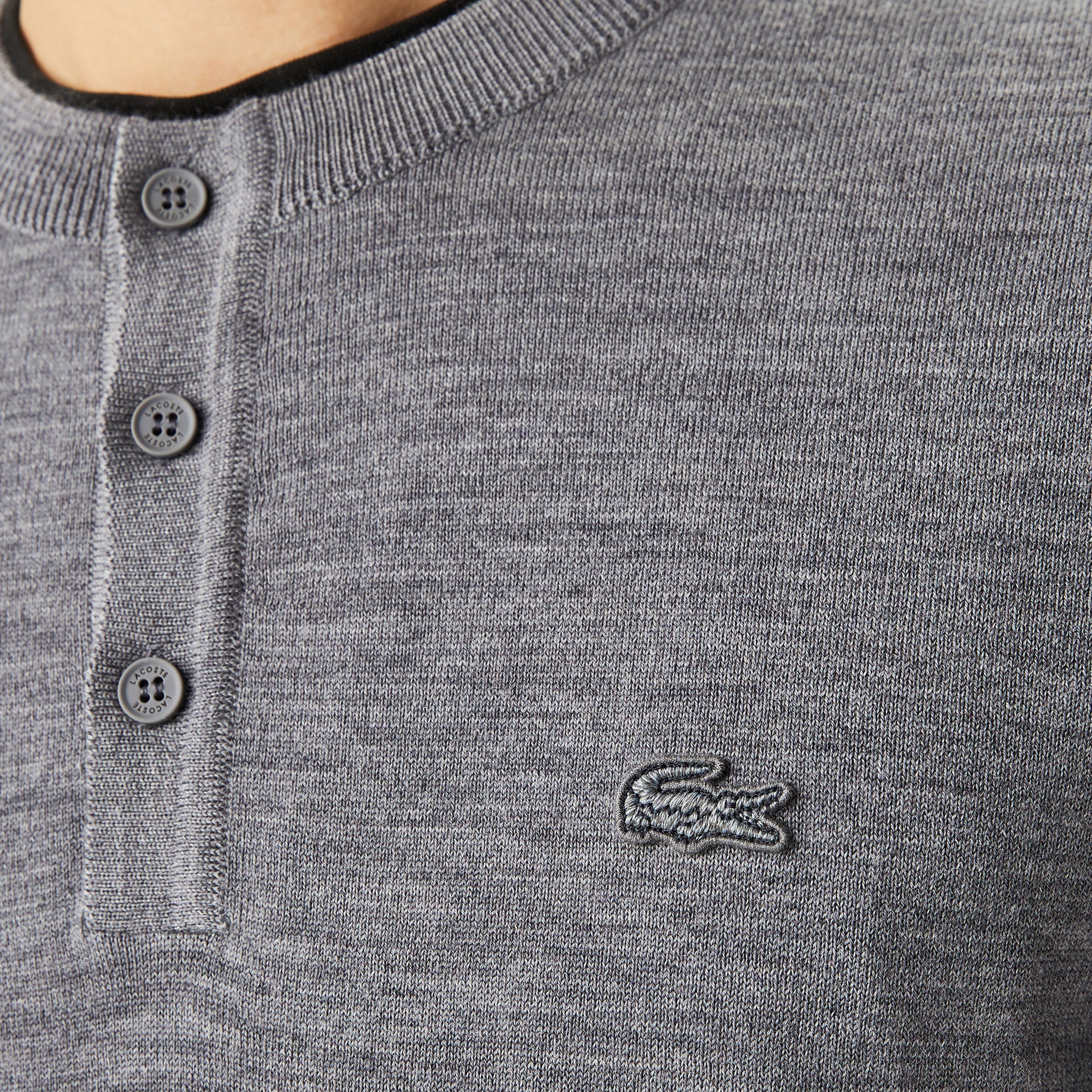 Lacoste Erkek Bisiklet Yaka Yün Gri Kazak
