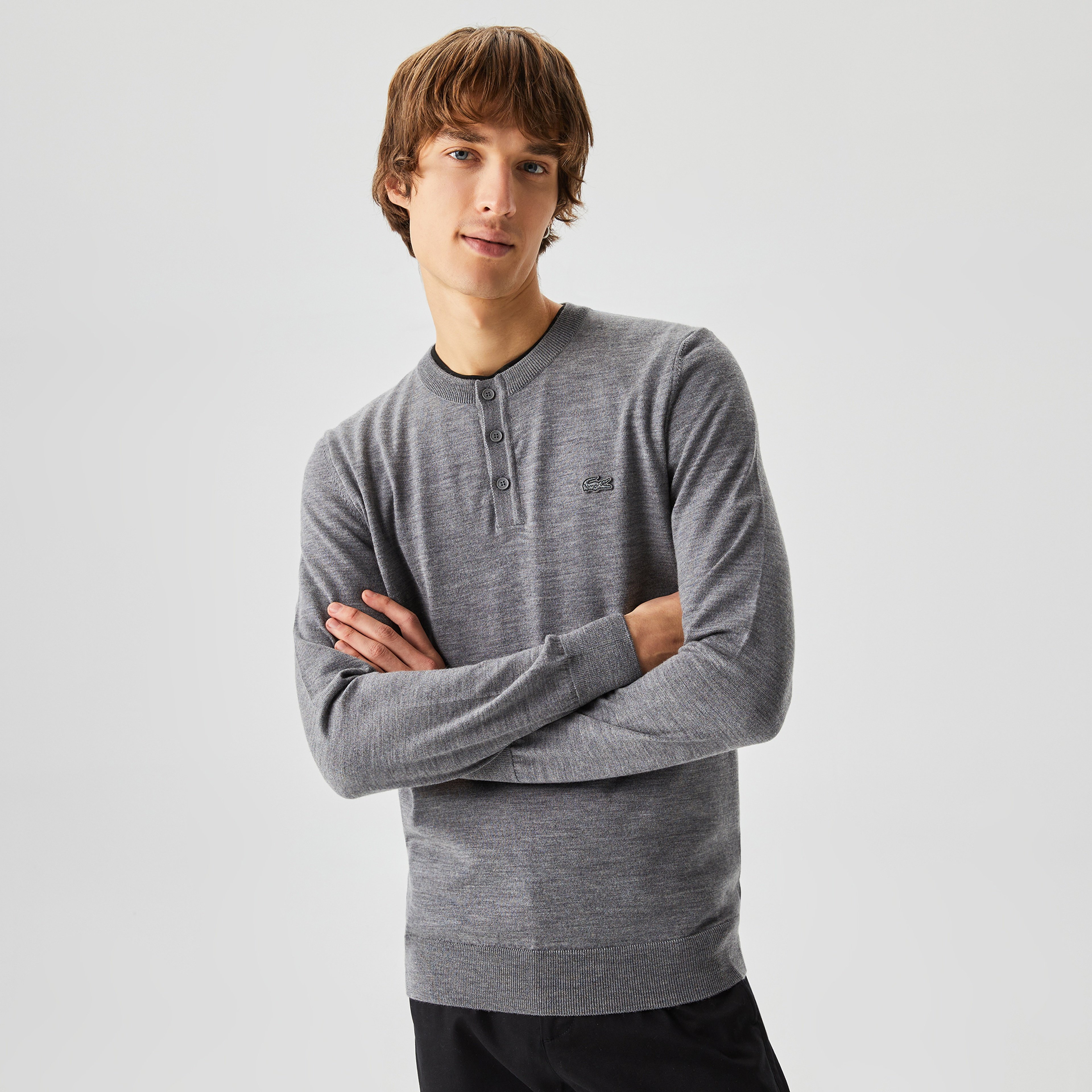 Lacoste Erkek Bisiklet Yaka Yün Gri Kazak
