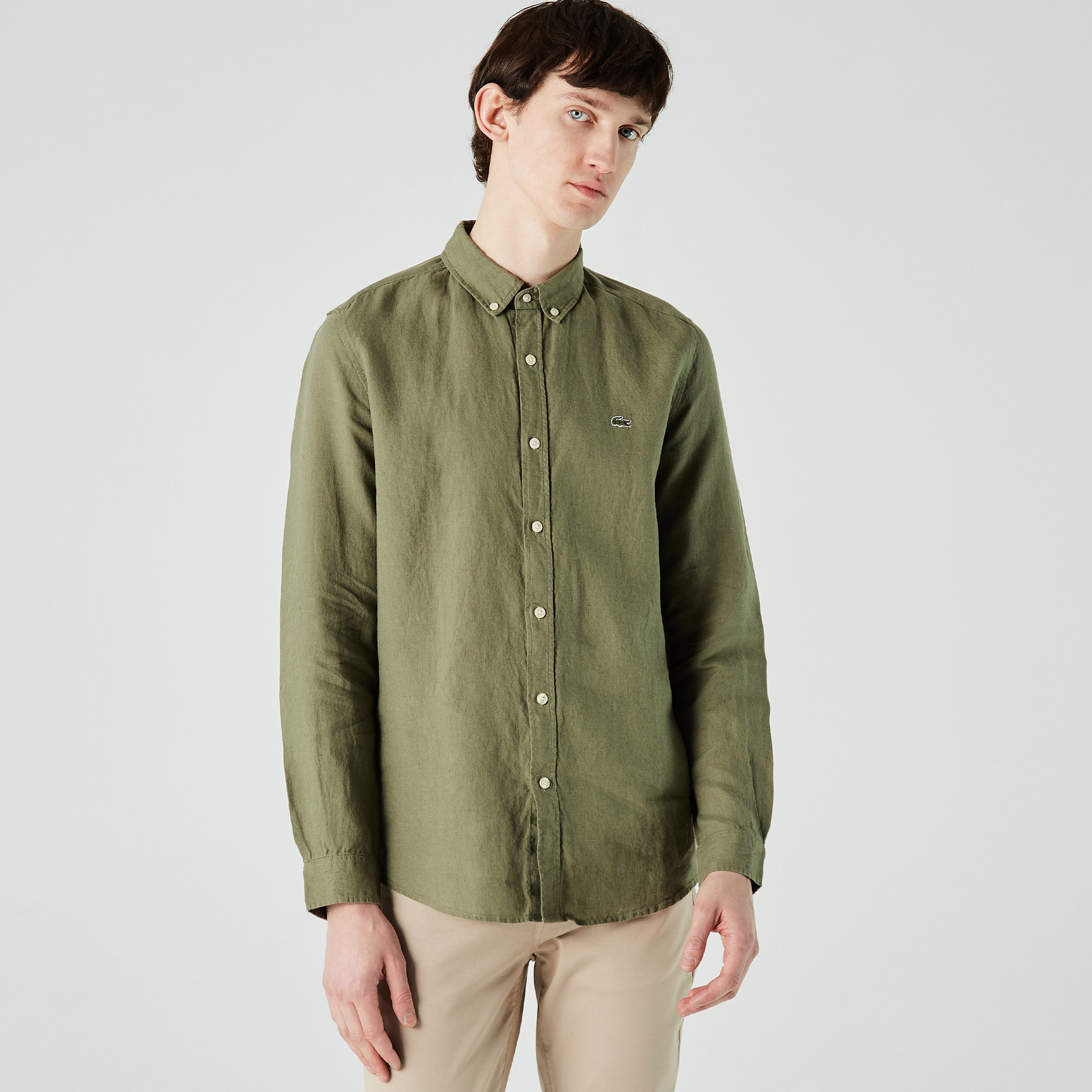 Lacoste Erkek Slim Fit Kısa Kollu Haki Gömlek