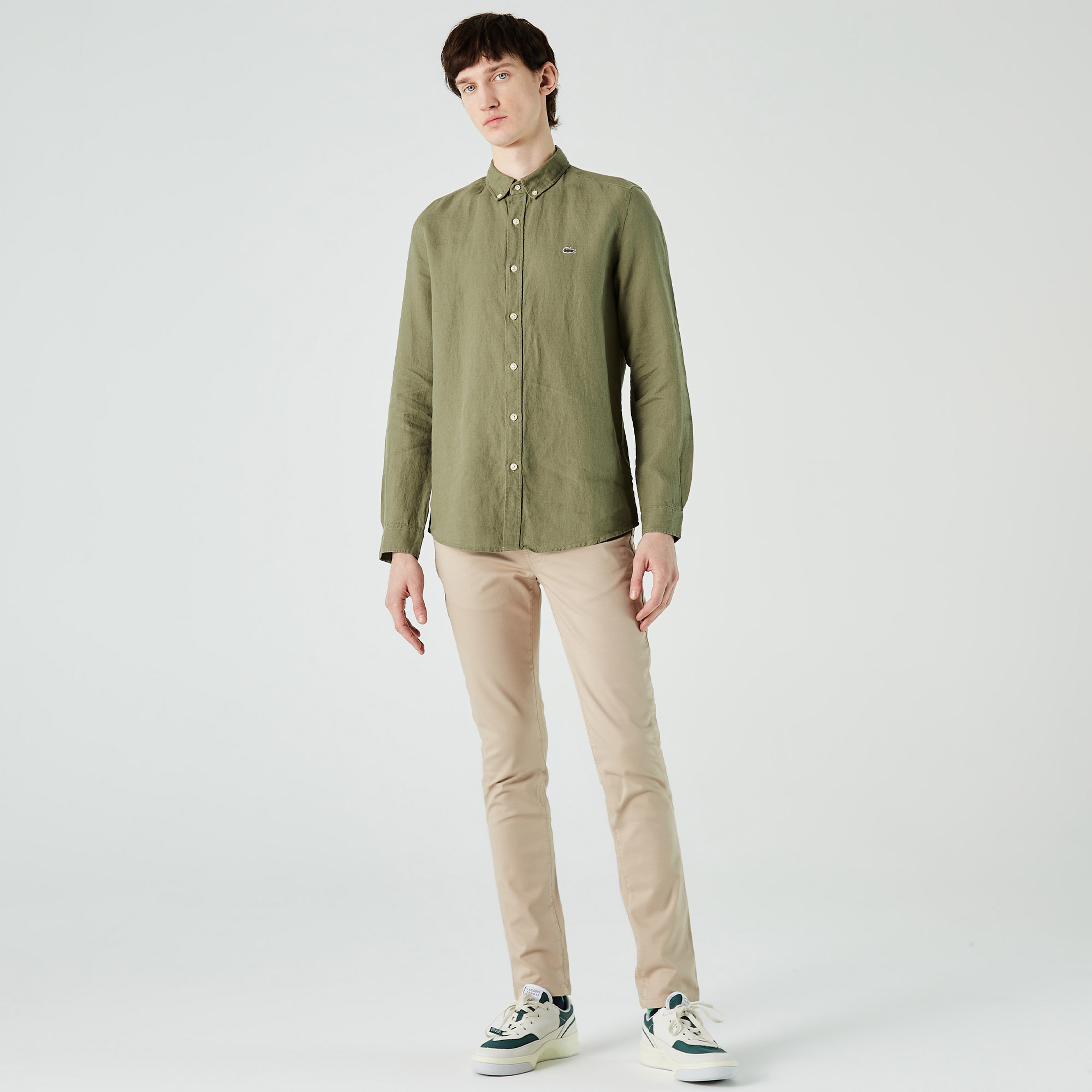 Lacoste Erkek Slim Fit Kısa Kollu Haki Gömlek