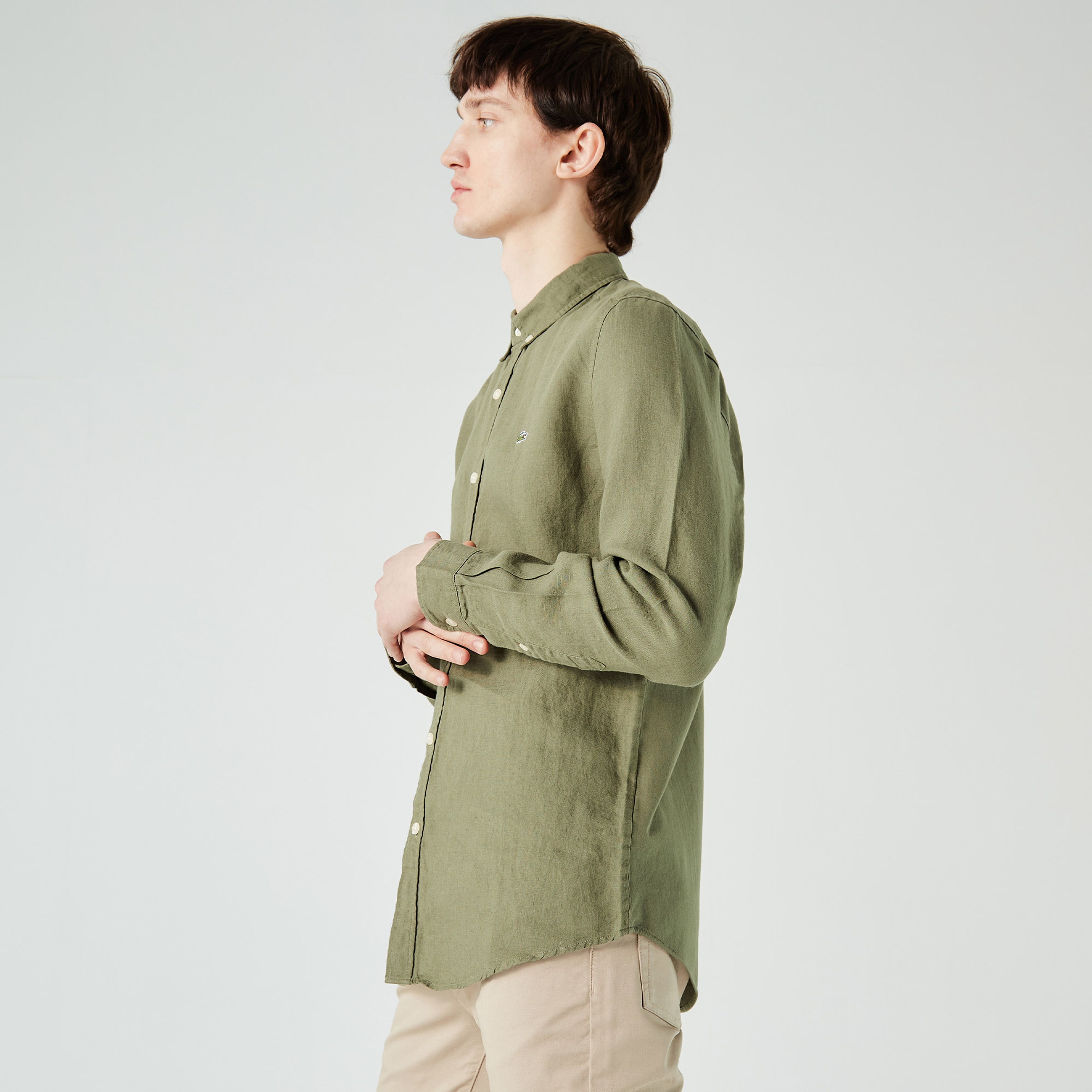 Lacoste Erkek Slim Fit Kısa Kollu Haki Gömlek