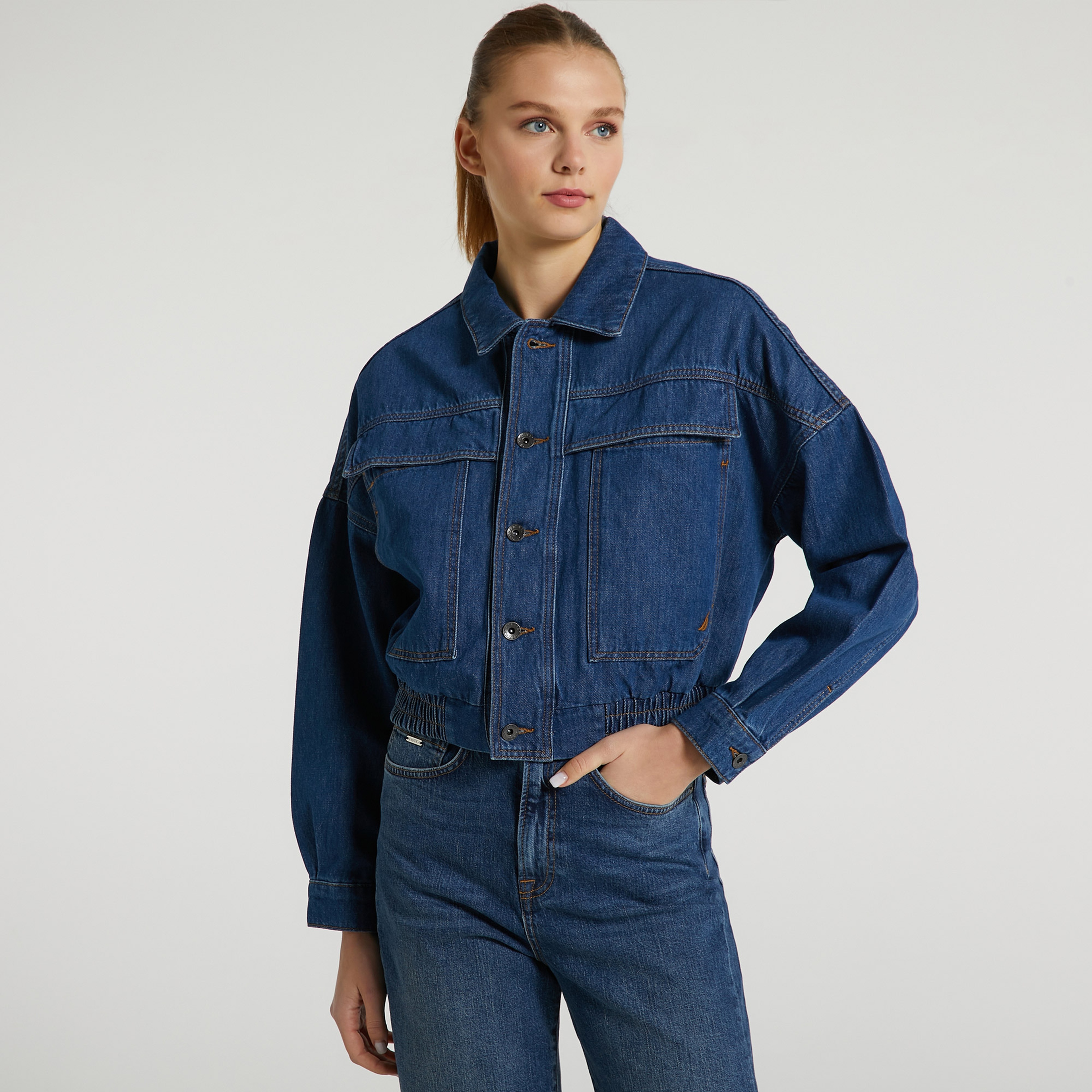 NAUTICA KADIN LACİVERT OVERSIZE DENIM CEKET