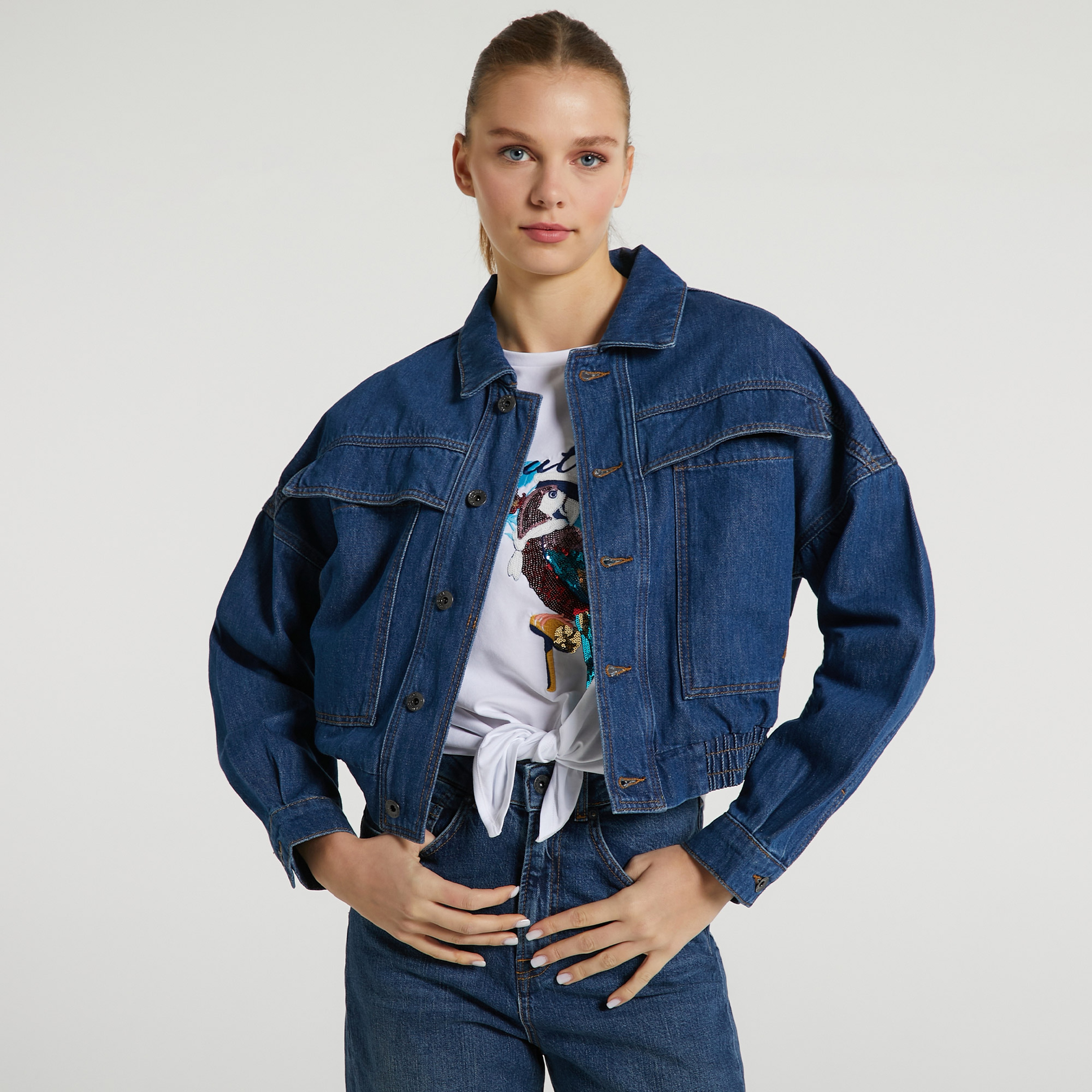NAUTICA KADIN LACİVERT OVERSIZE DENIM CEKET