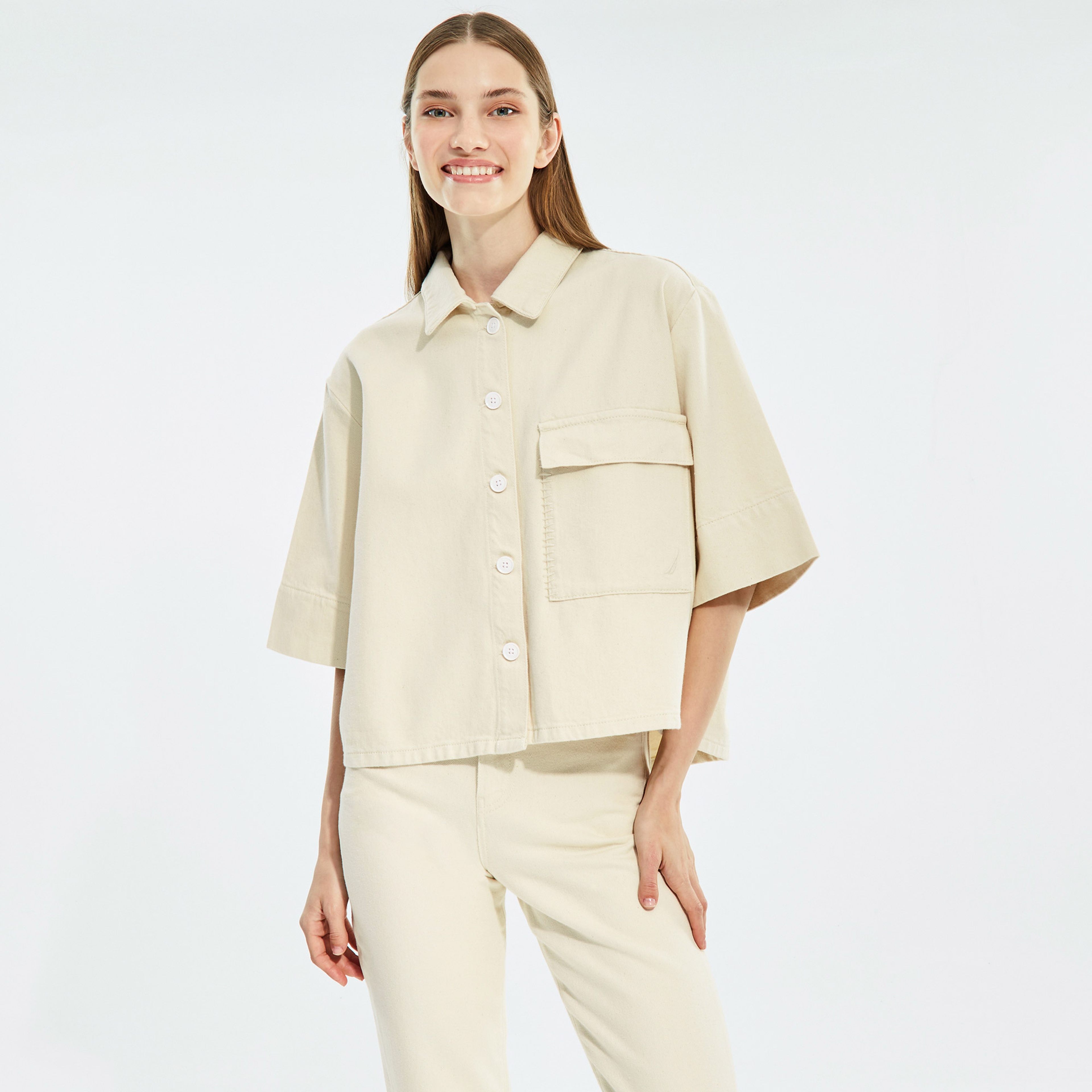 NAUTICA KADIN BEYAZ OVERSIZE KISA KOLLU DENIM CEKET