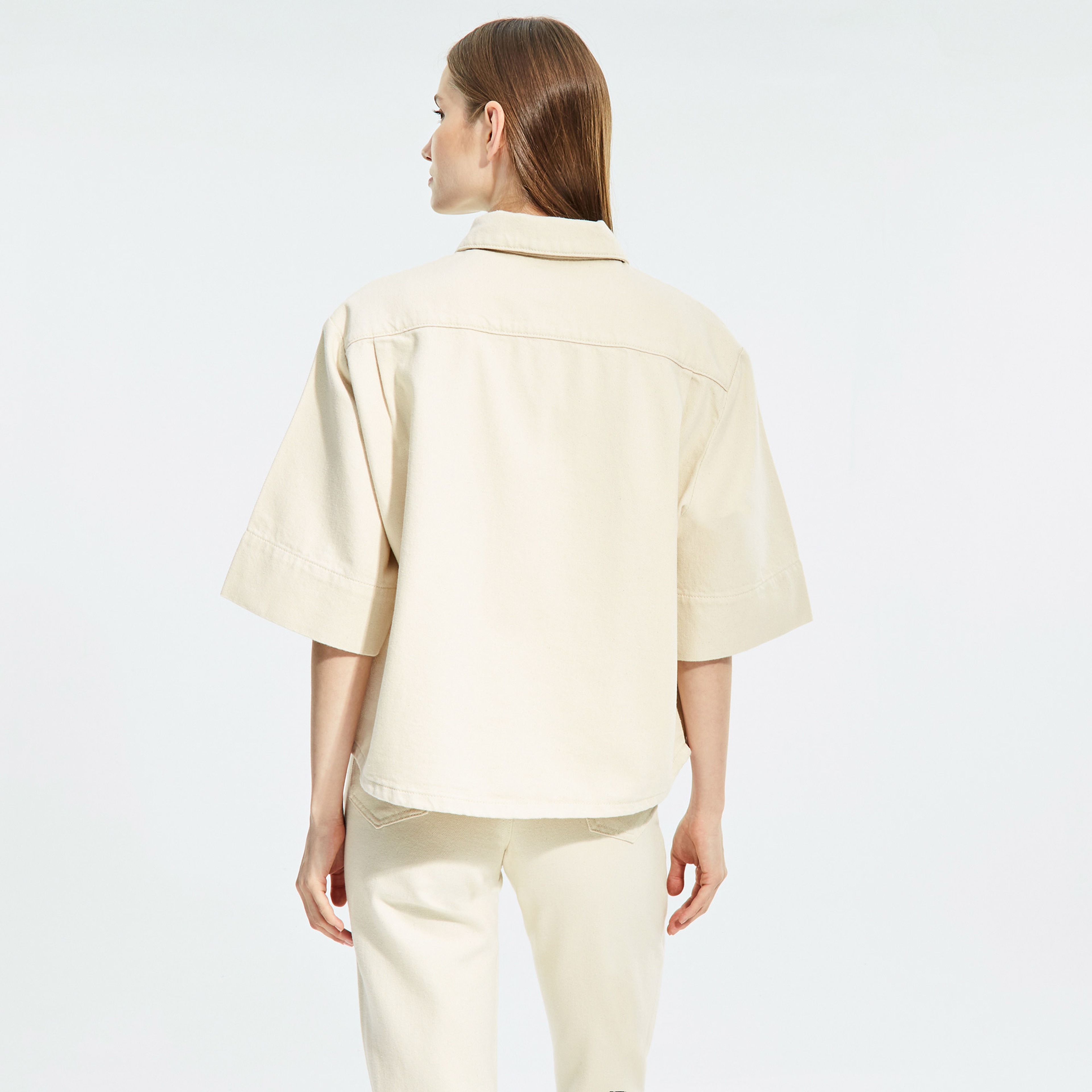 NAUTICA KADIN BEYAZ OVERSIZE KISA KOLLU DENIM CEKET