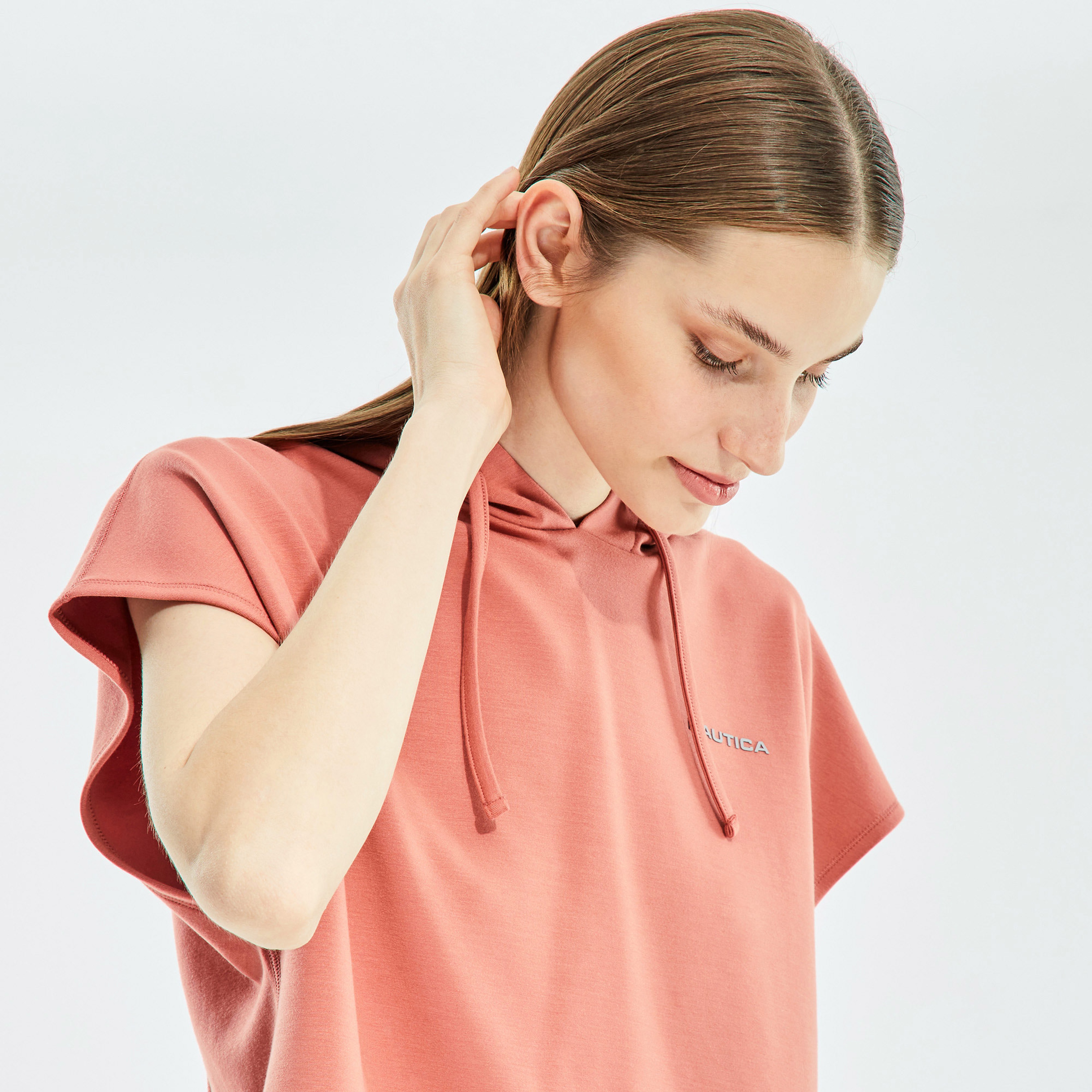 Nautica Kadın Kırmızı Oversize Kısa Kollu Sweatshirt