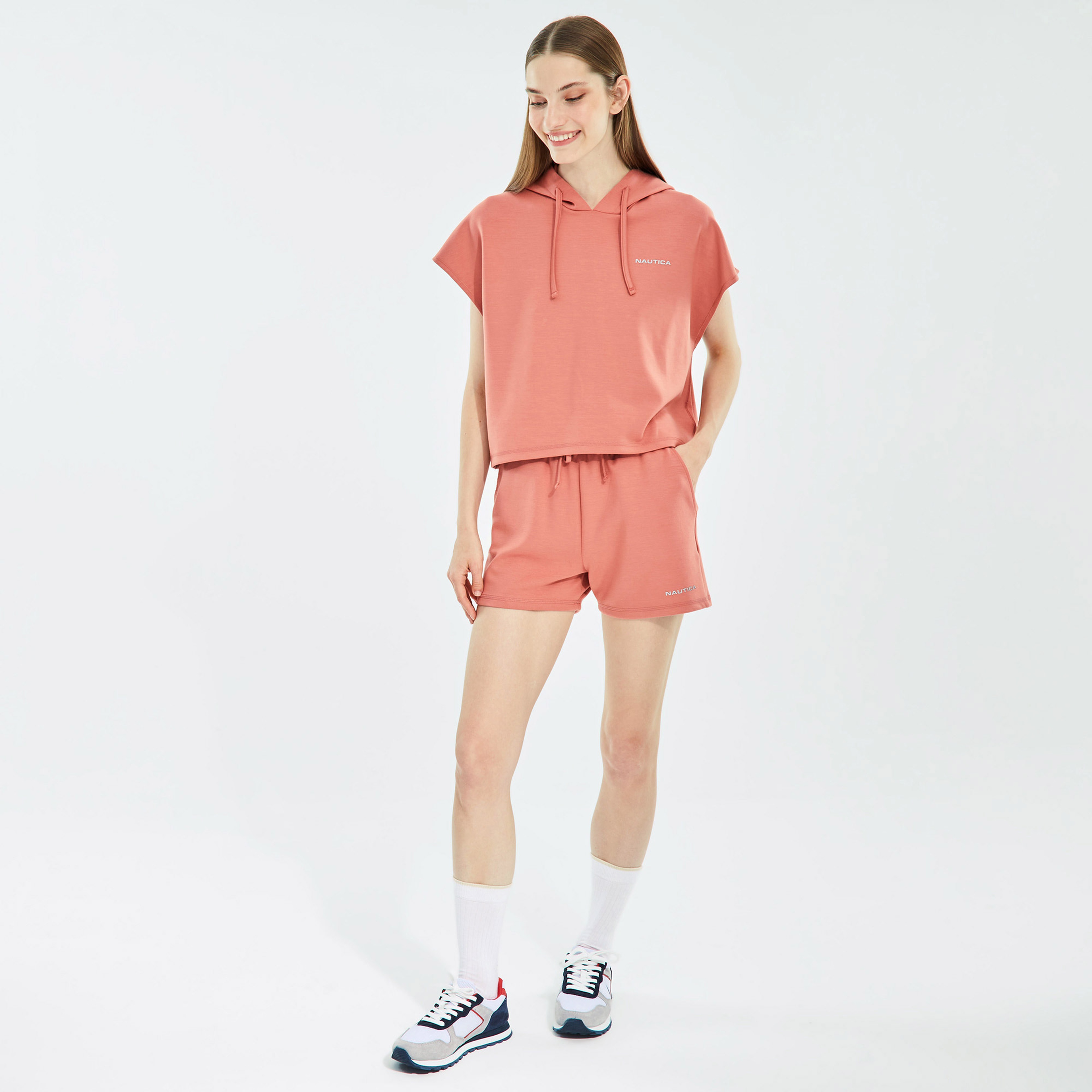 Nautica Kadın Kırmızı Oversize Kısa Kollu Sweatshirt