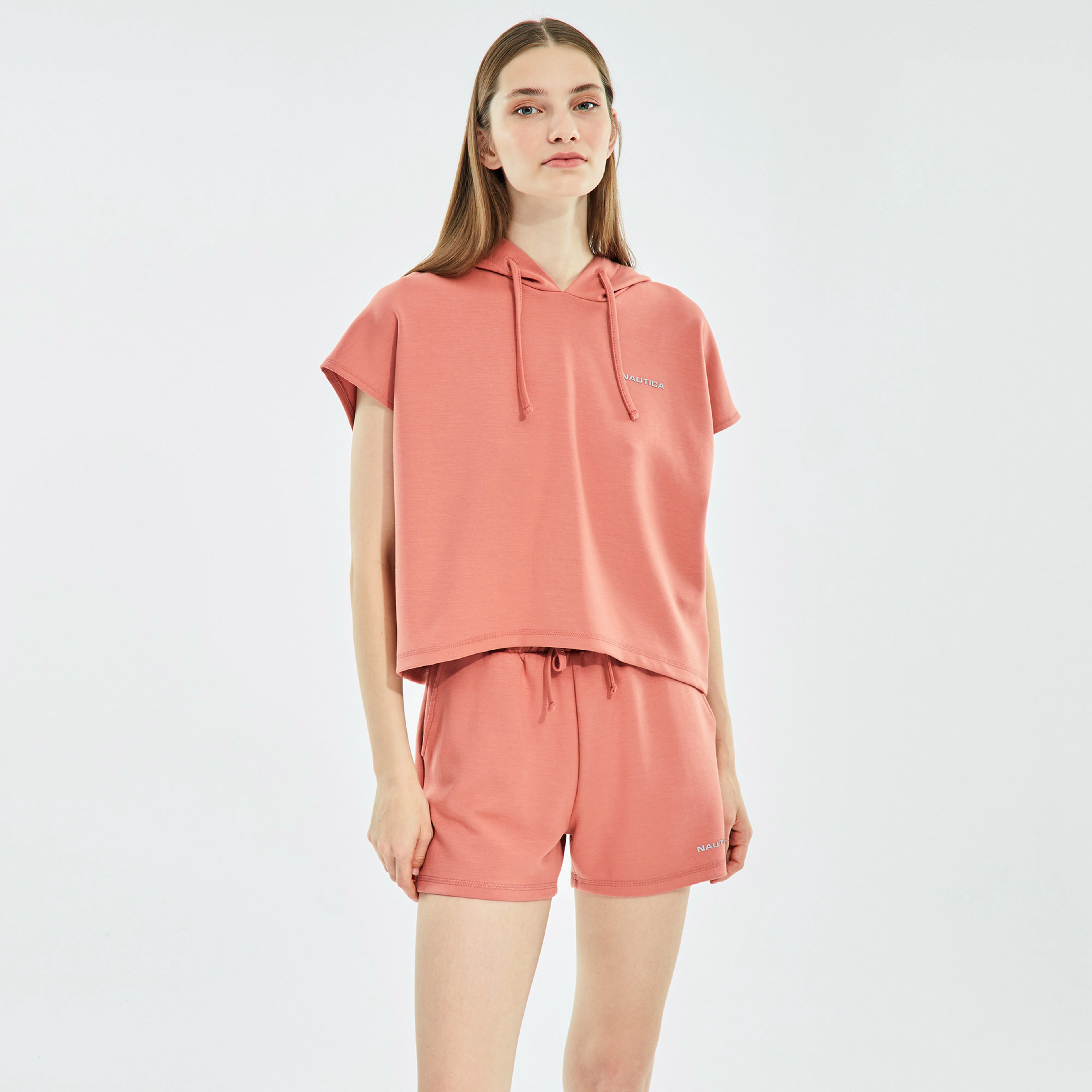 Nautica Kadın Kırmızı Oversize Kısa Kollu Sweatshirt