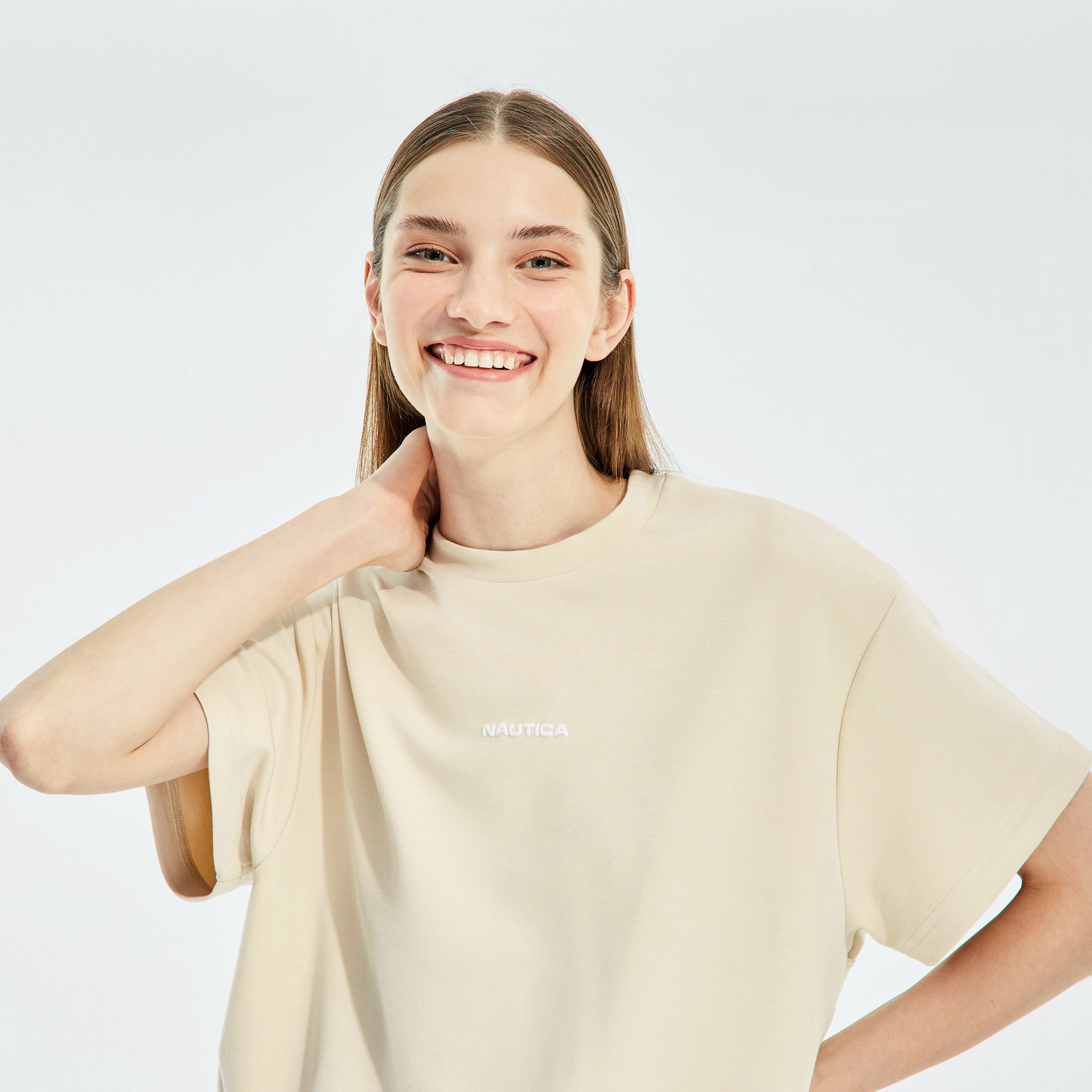NAUTICA KADIN BEJ OVERSIZE KISA KOLLU SWEATSHIRT