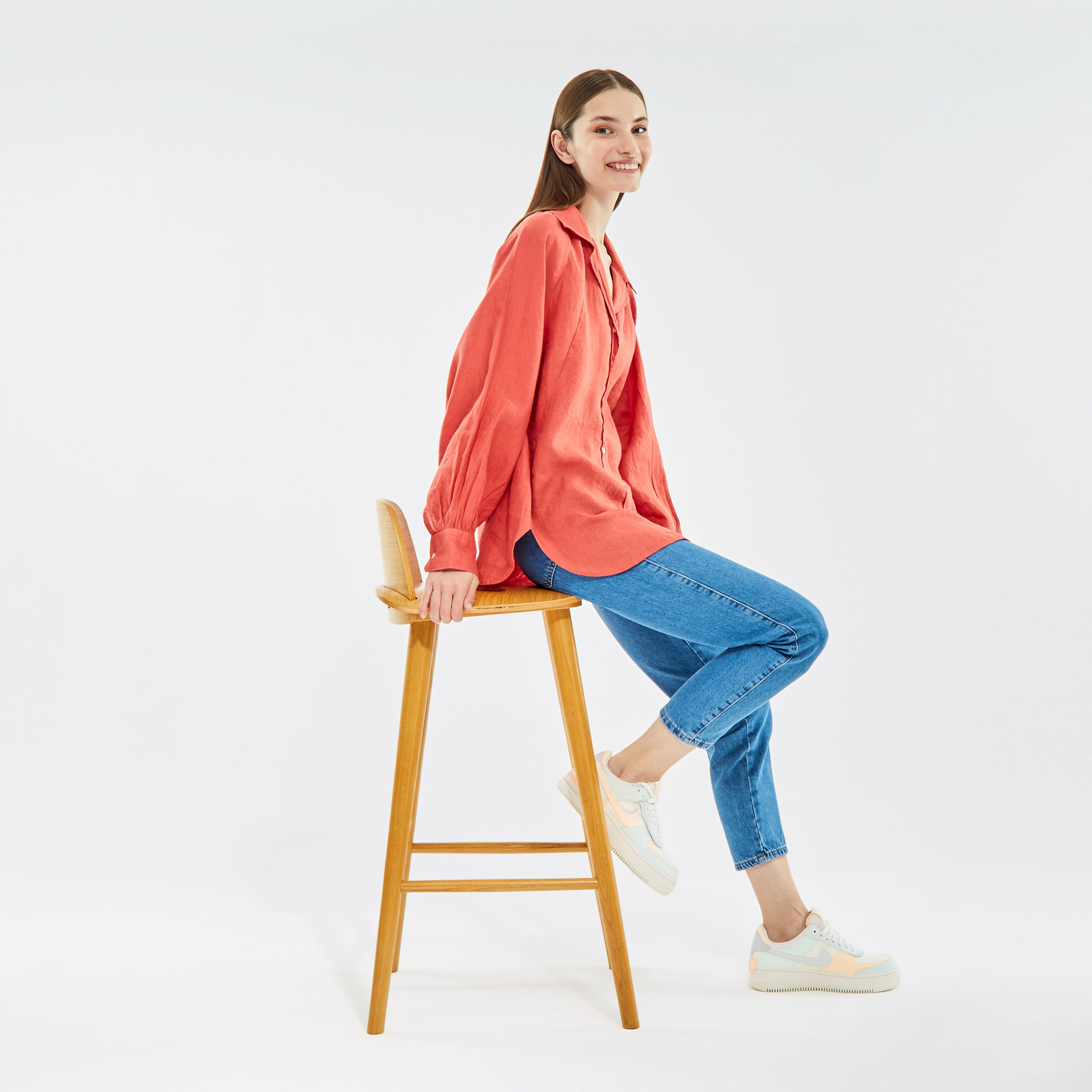 NAUTICA KADIN KIRMIZI OVERSIZE UZUN KOLLU GÖMLEK