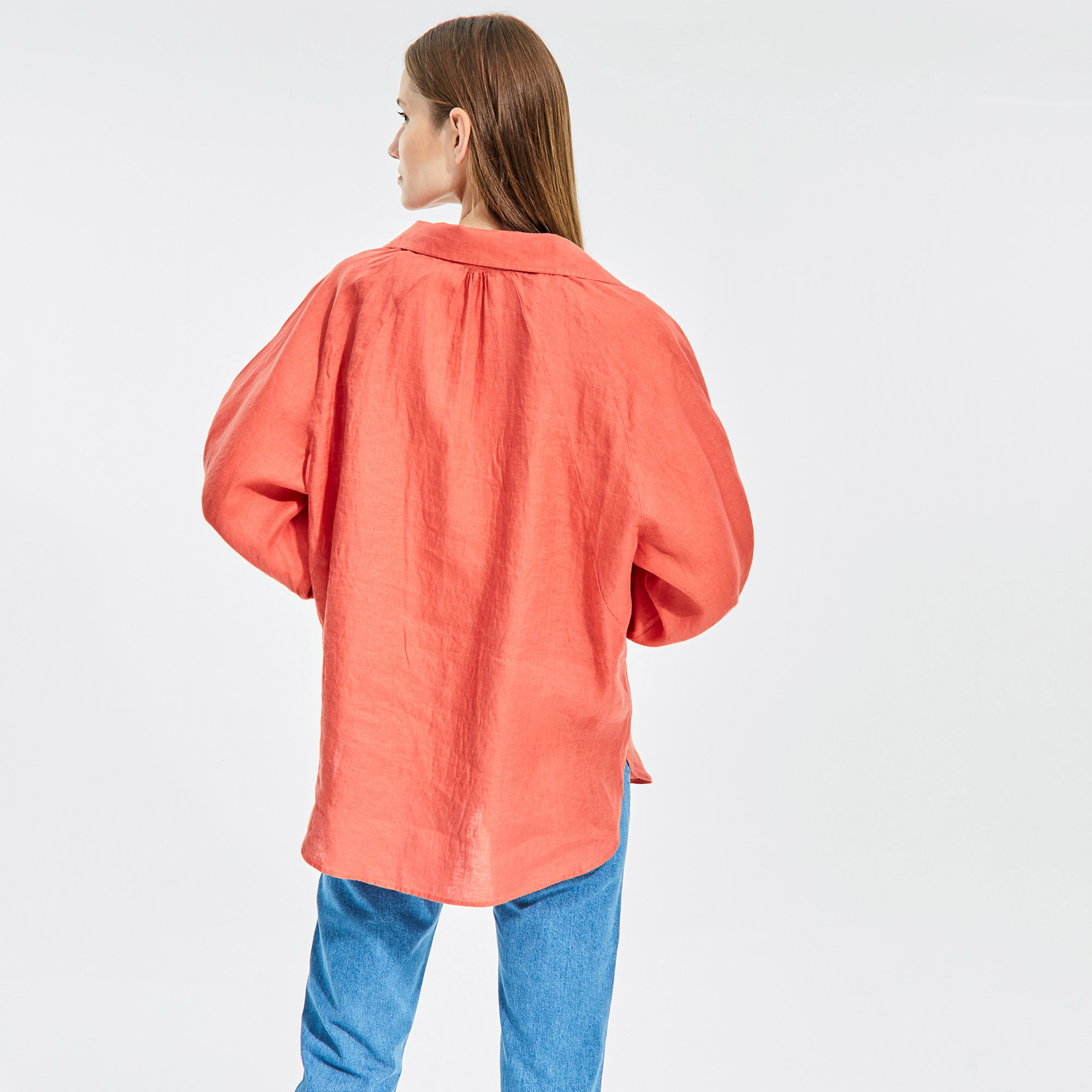 NAUTICA KADIN KIRMIZI OVERSIZE UZUN KOLLU GÖMLEK