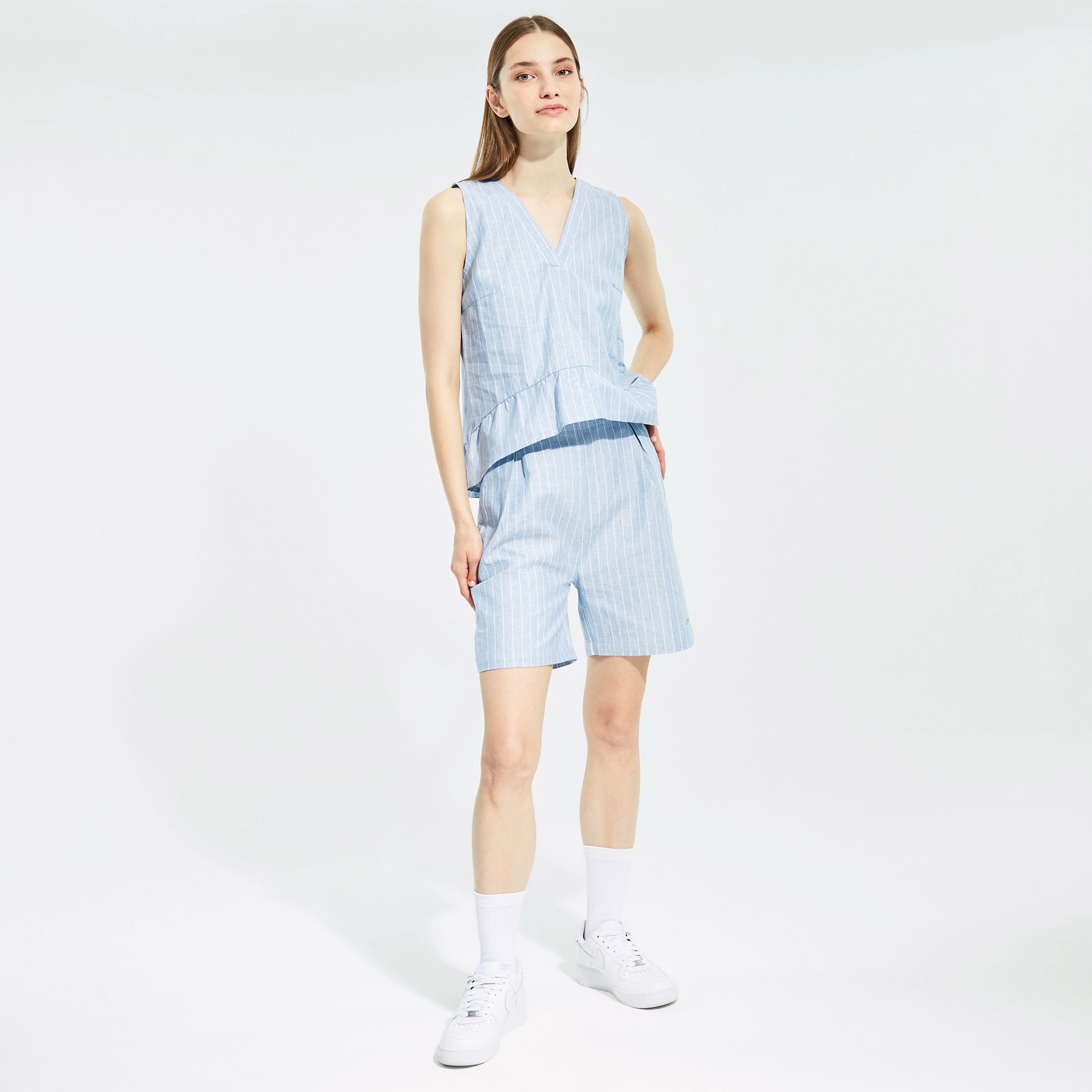 NAUTICA KADIN MAVİ OVERSIZE KOLSUZ BLUZ