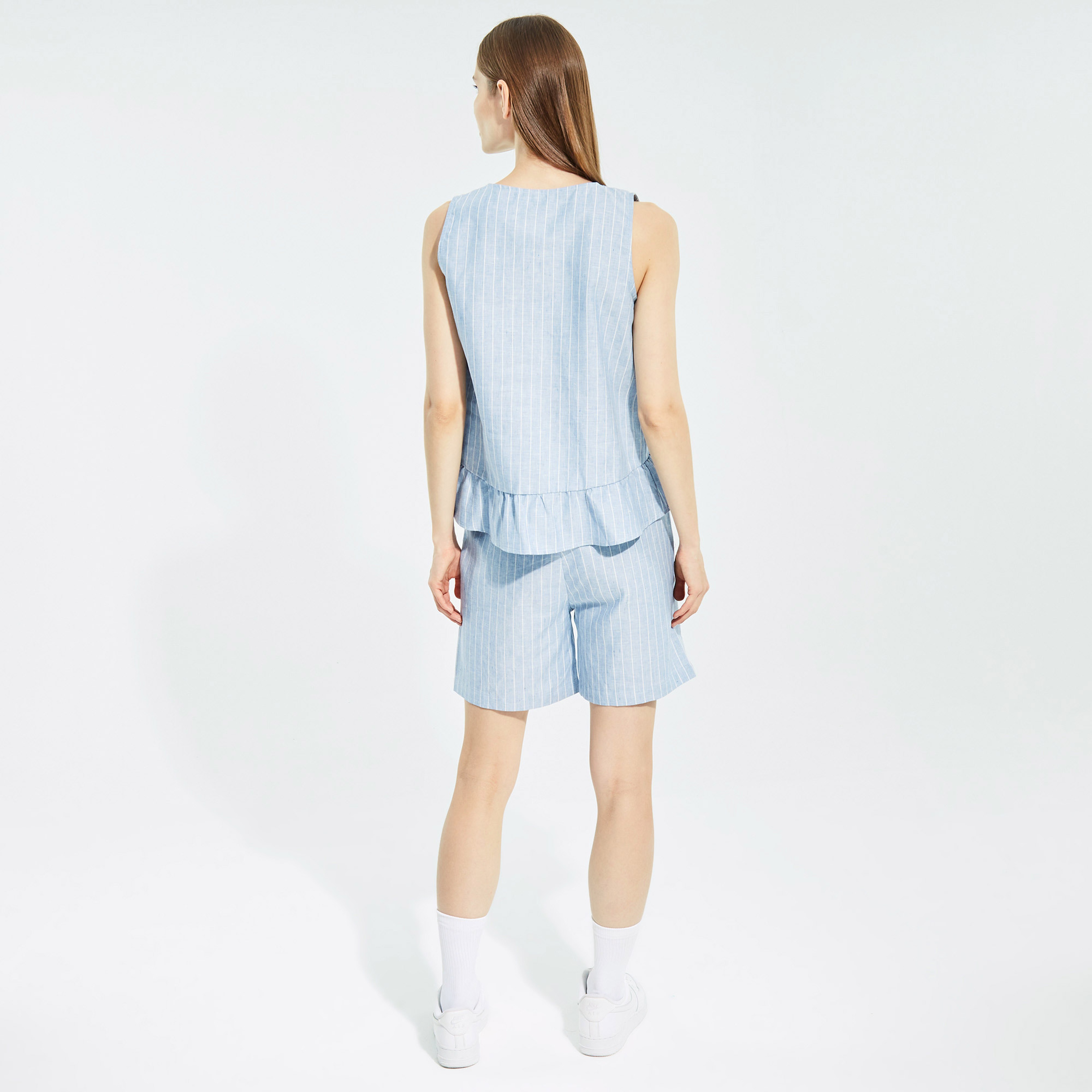 NAUTICA KADIN MAVİ OVERSIZE KOLSUZ BLUZ