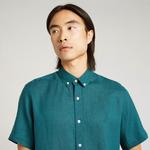 Nautica Erkek Yeşil Classic Fit Kısa Kollu Keten Gömlek