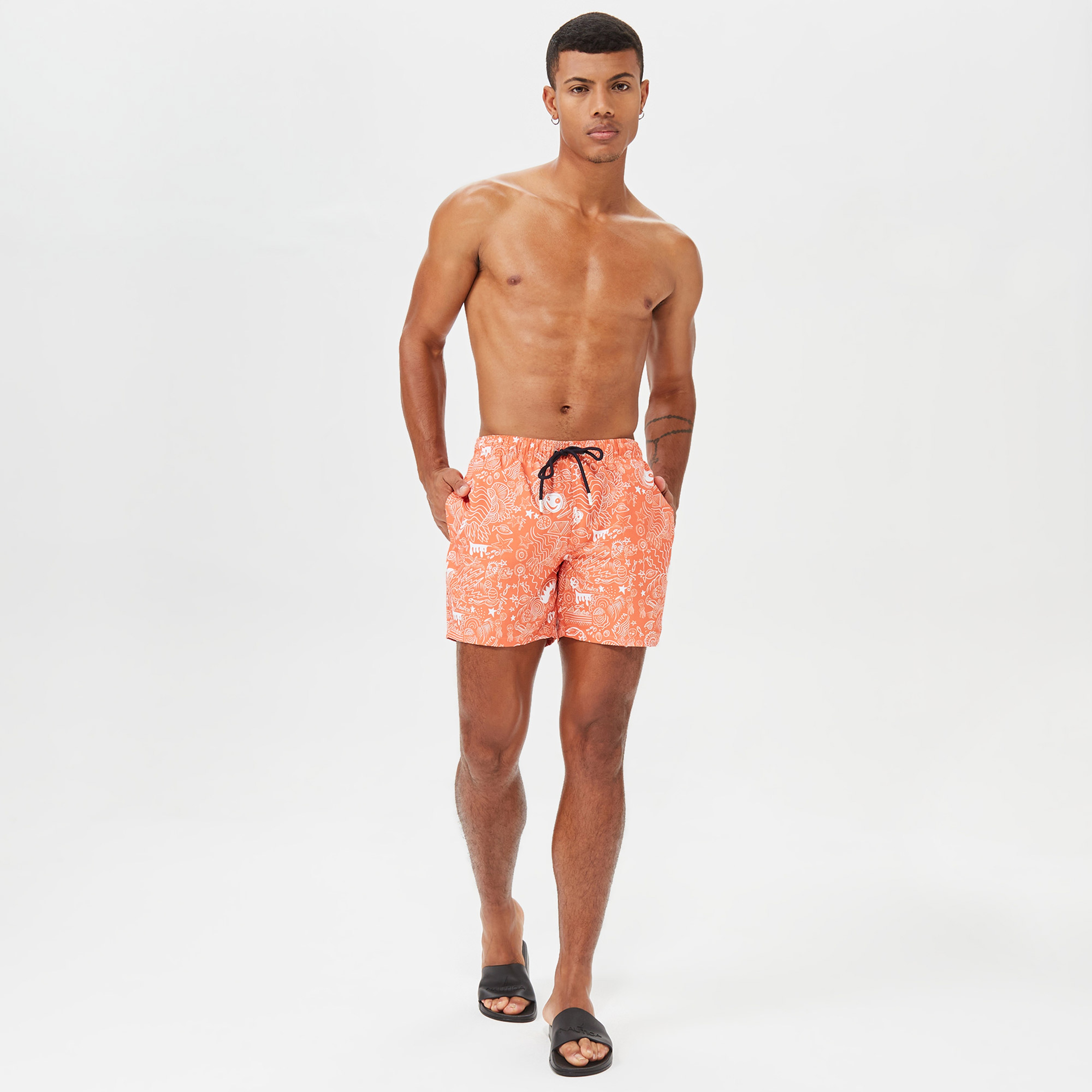 Nautica Erkek Turuncu Standart Fit Mayo Şort