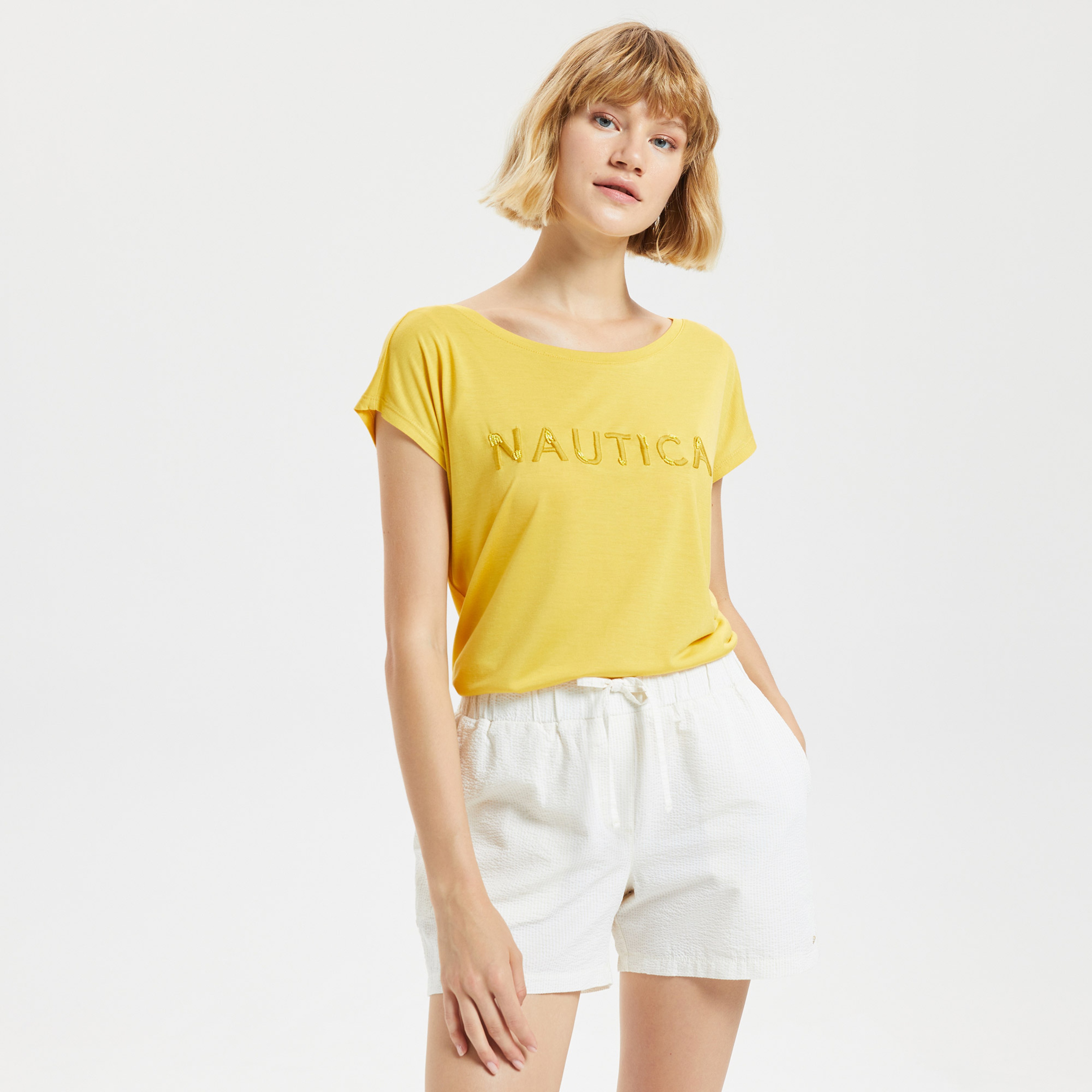 Nautica Oversize Kısa Kollu Kadın Sarı T-shirt