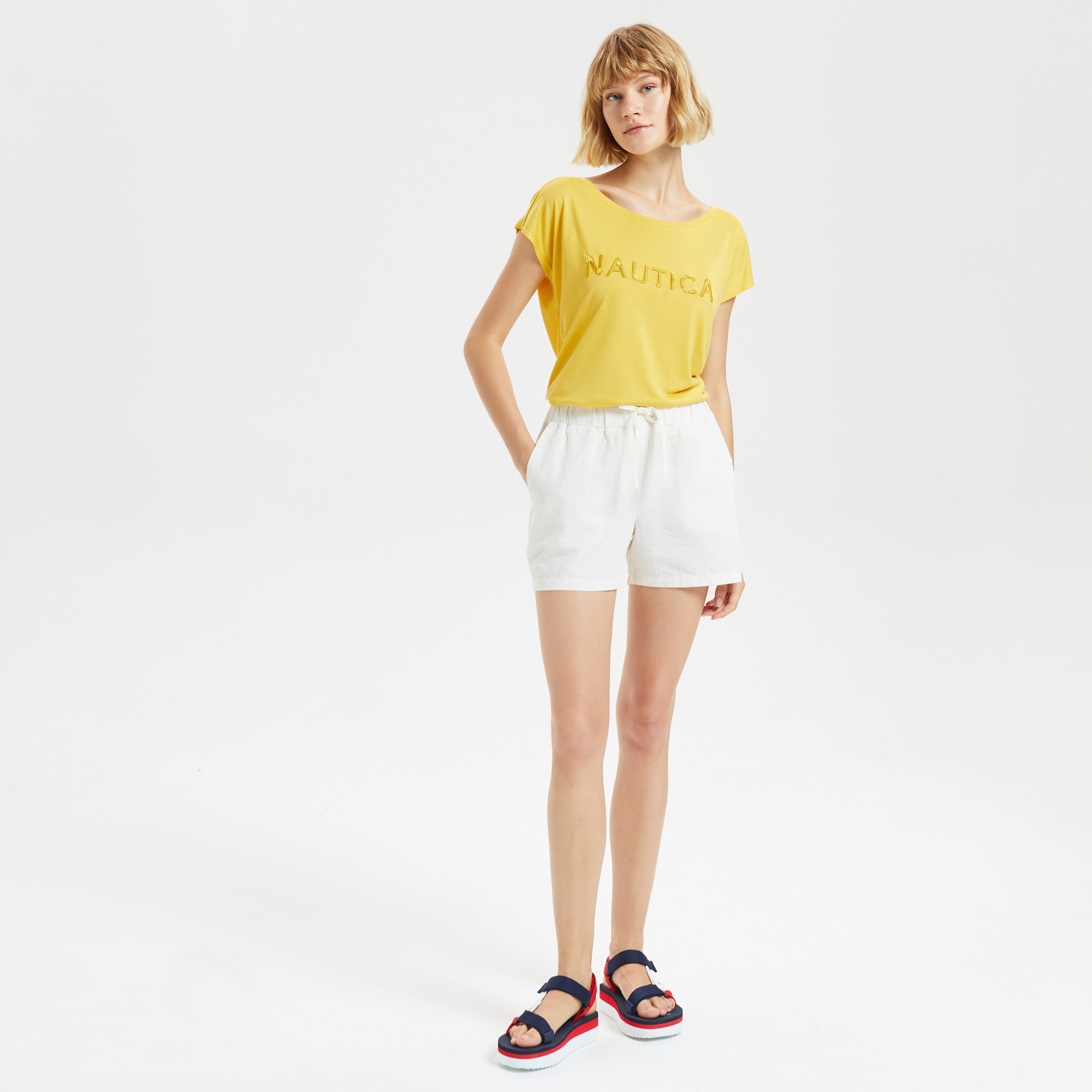 Nautica Oversize Kısa Kollu Kadın Sarı T-shirt