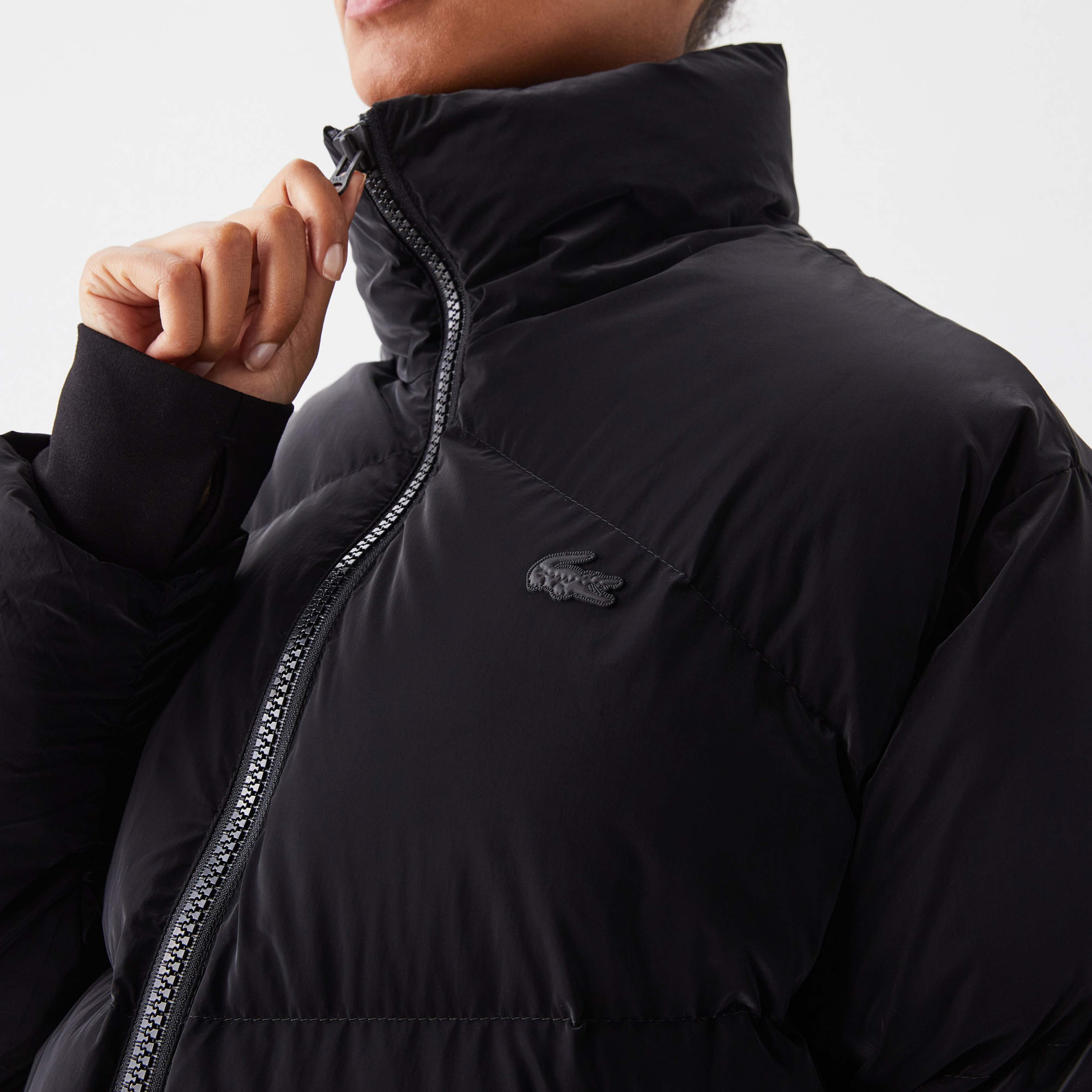 Lacoste Kadın Dik Yaka Kapitone Siyah Mont
