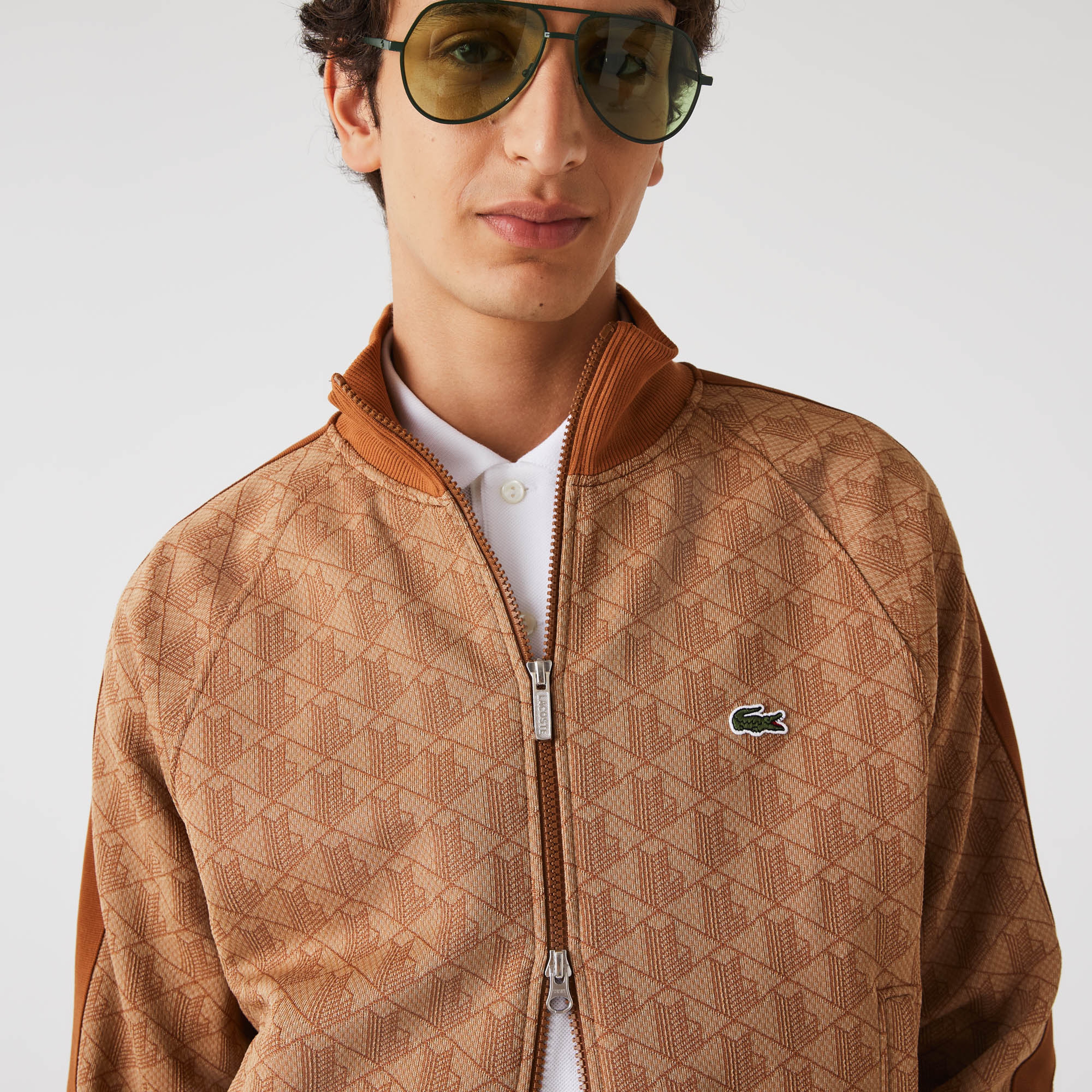 Lacoste Erkek Regular Fit Fermuarlı Monogram Kahverengi Sweatshirt