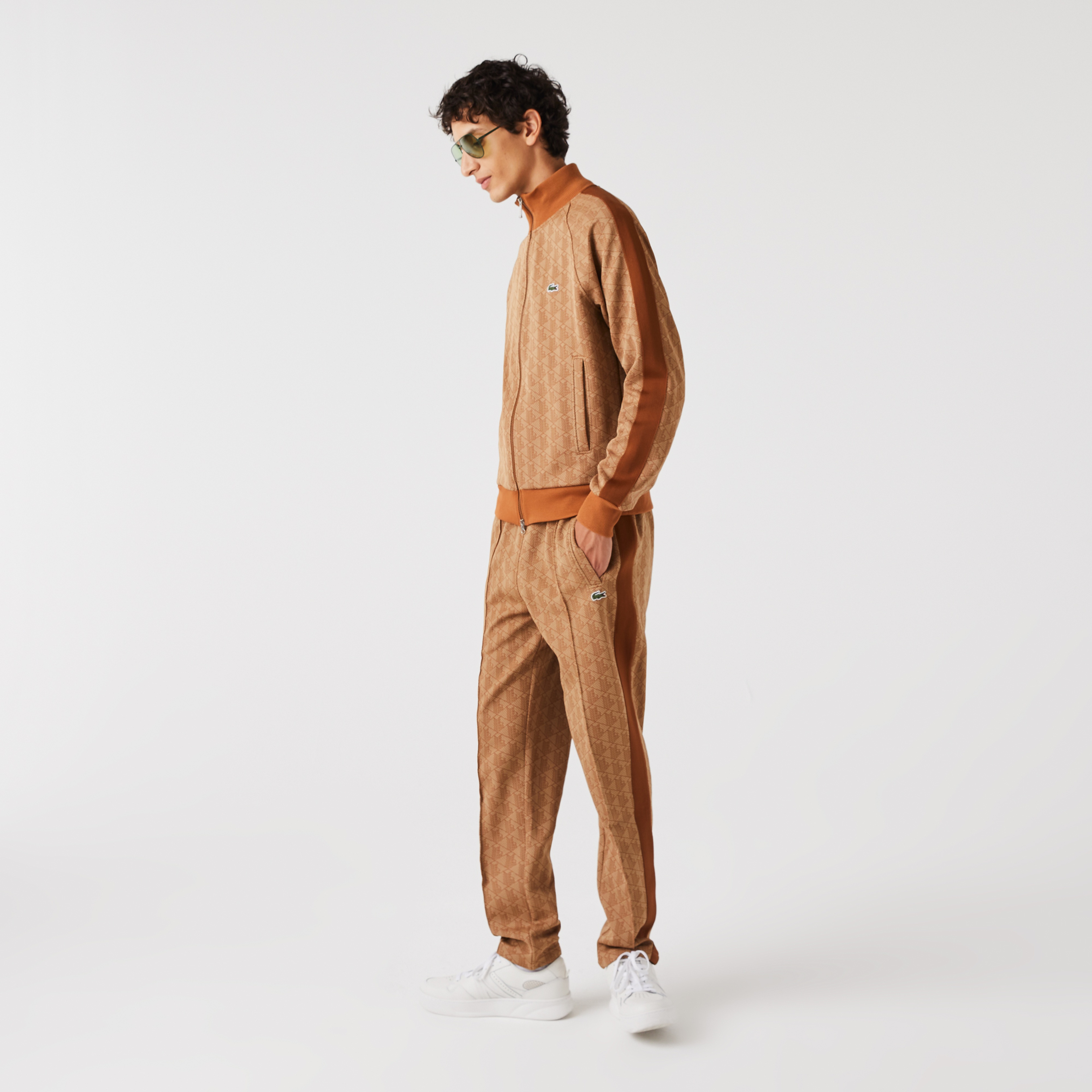 Lacoste Erkek Regular Fit Fermuarlı Monogram Kahverengi Sweatshirt