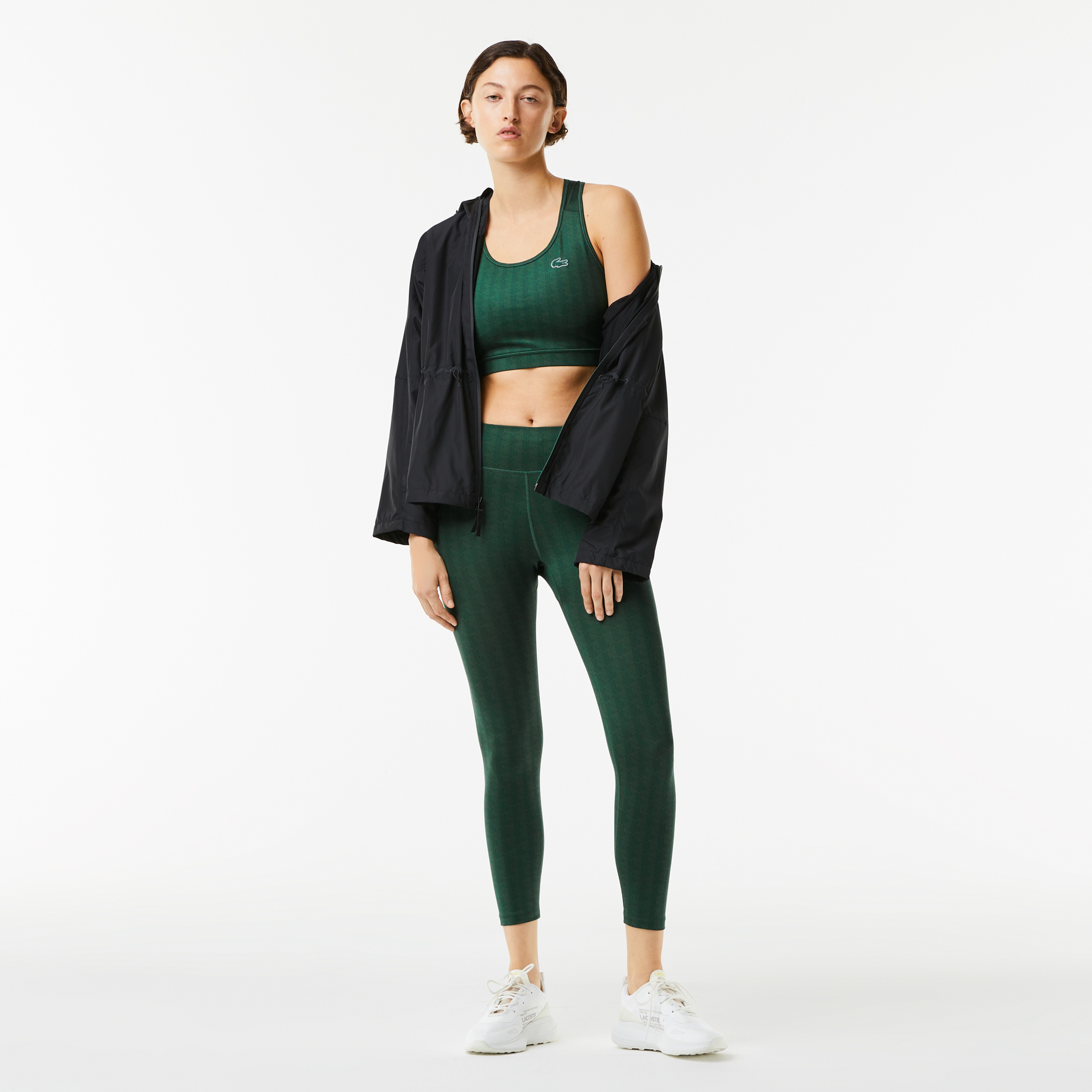 Lacoste SPORT Kadın Slim Fit Kolsuz Bisiklet Yaka Desenli Yeşil Bra