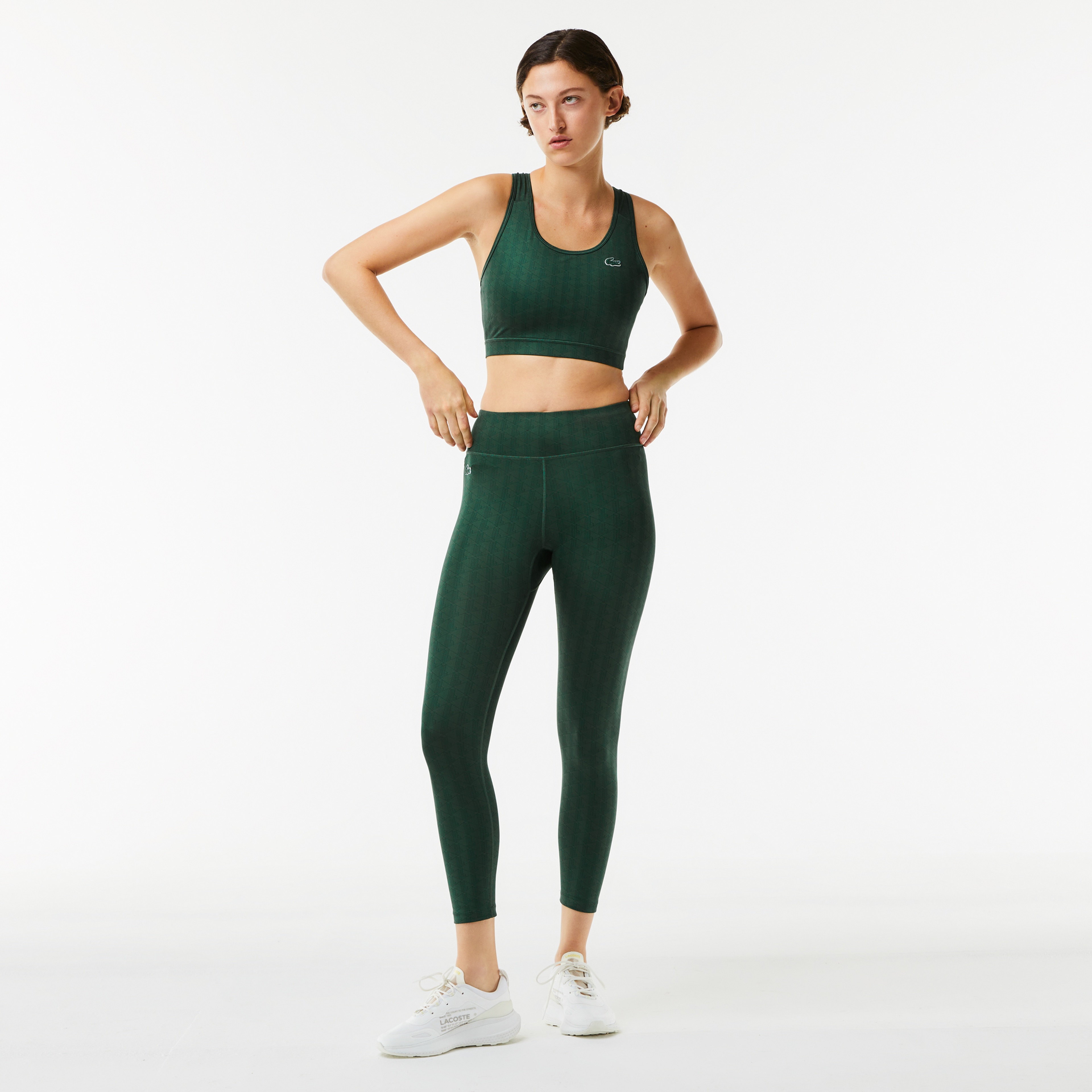 Lacoste SPORT Kadın Slim Fit Kolsuz Bisiklet Yaka Desenli Yeşil Bra