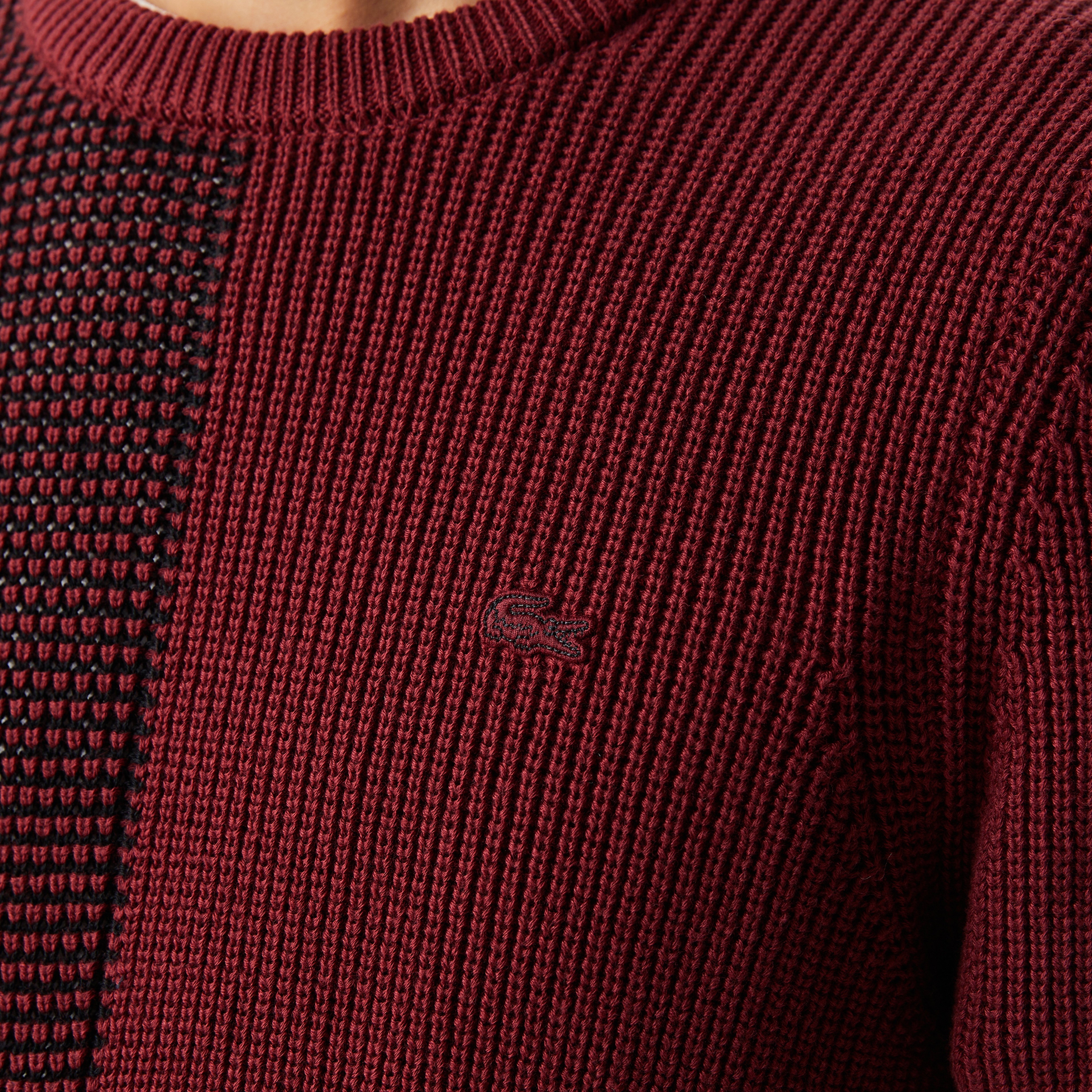 Lacoste Erkek Bisiklet Yaka Çizgili Bordo Kazak