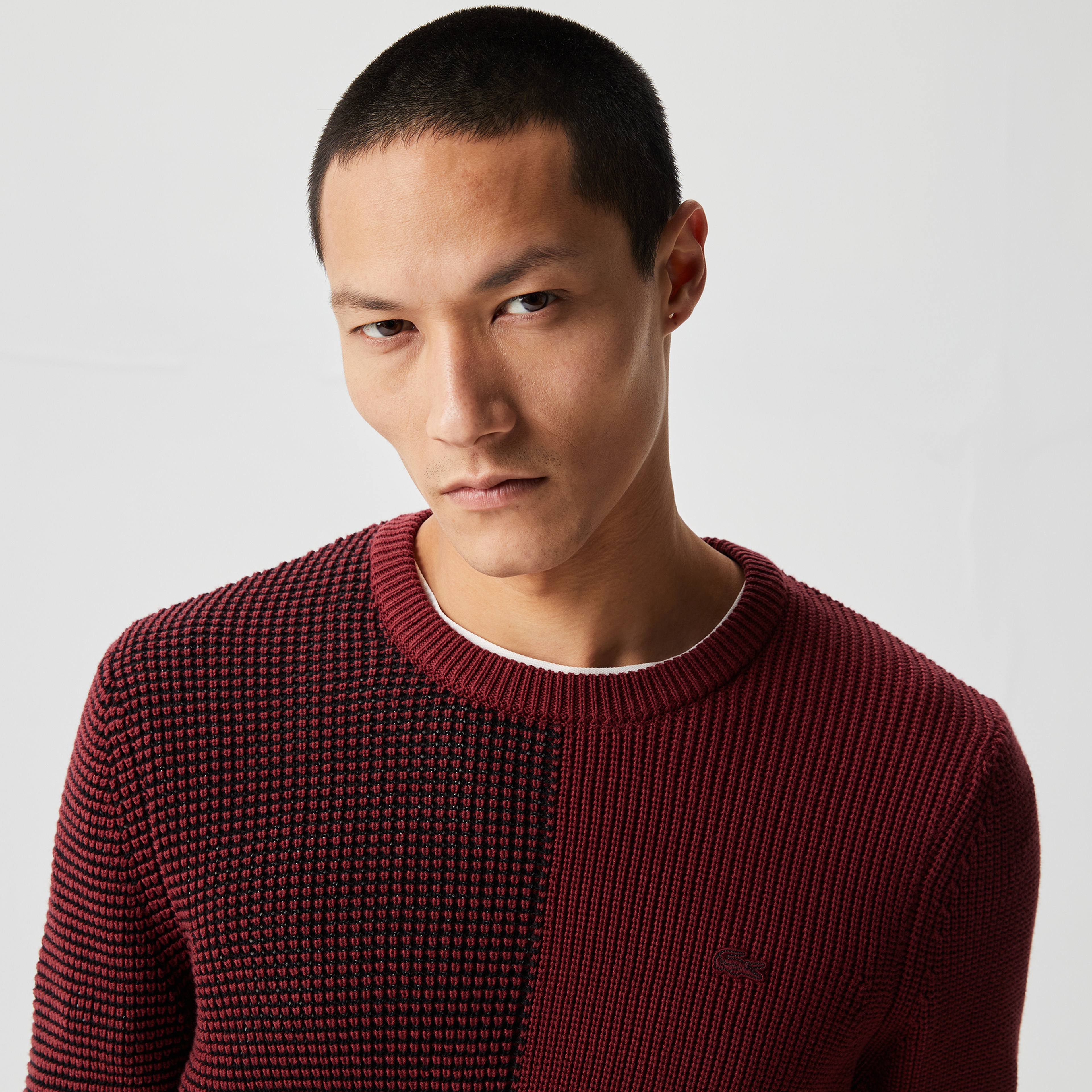 Lacoste Erkek Bisiklet Yaka Çizgili Bordo Kazak