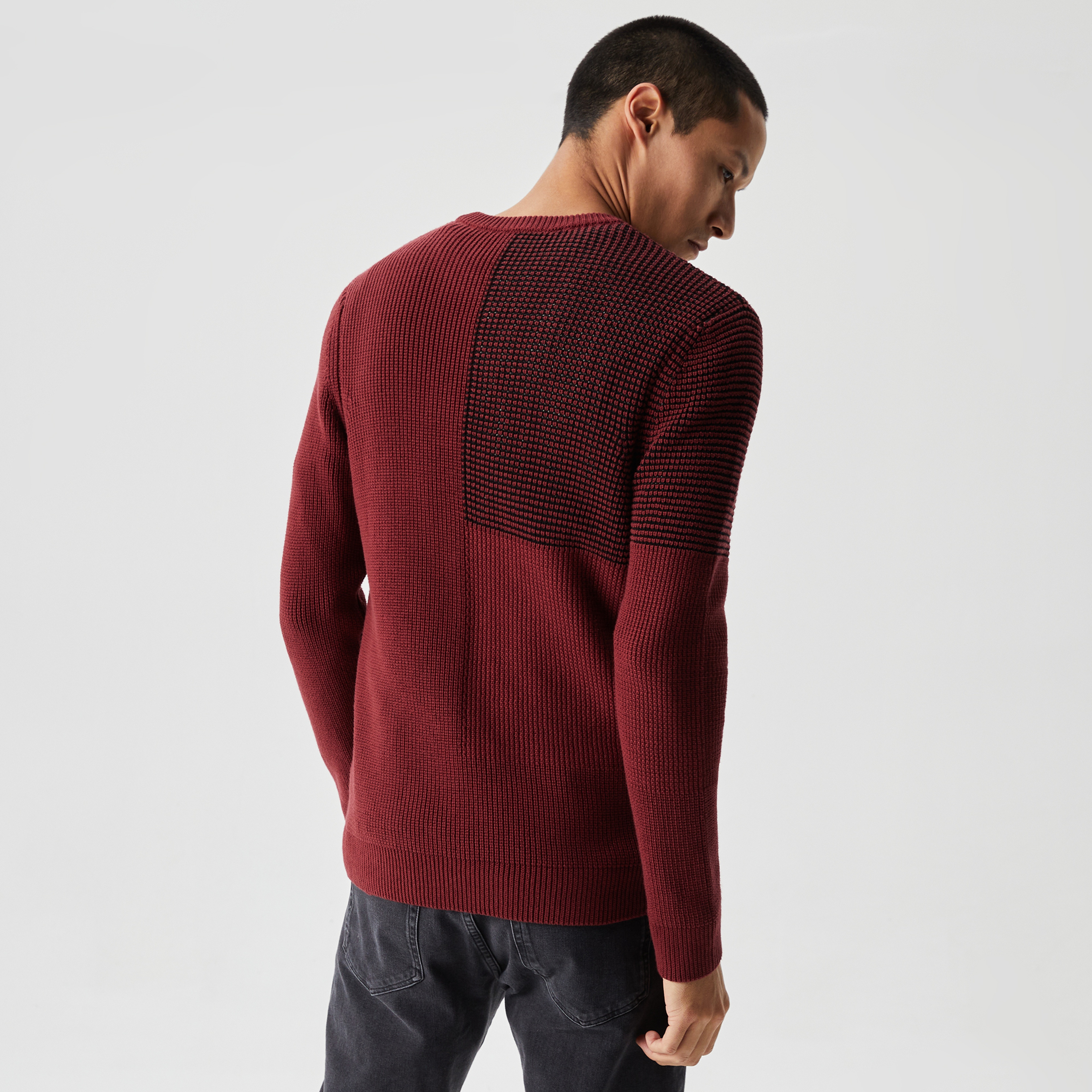 Lacoste Erkek Bisiklet Yaka Çizgili Bordo Kazak