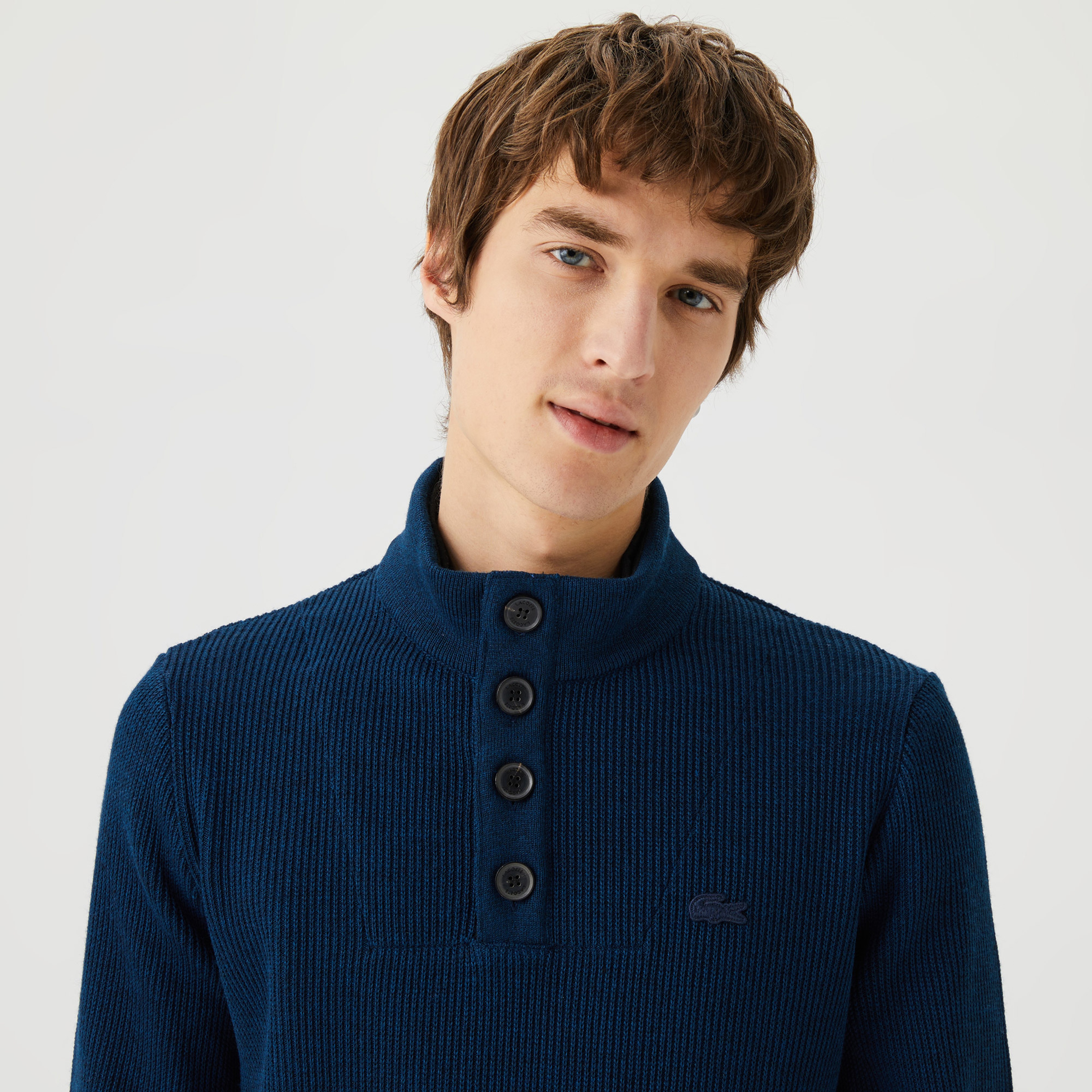 Lacoste Erkek Düğmeli Yaka Lacivert Kazak
