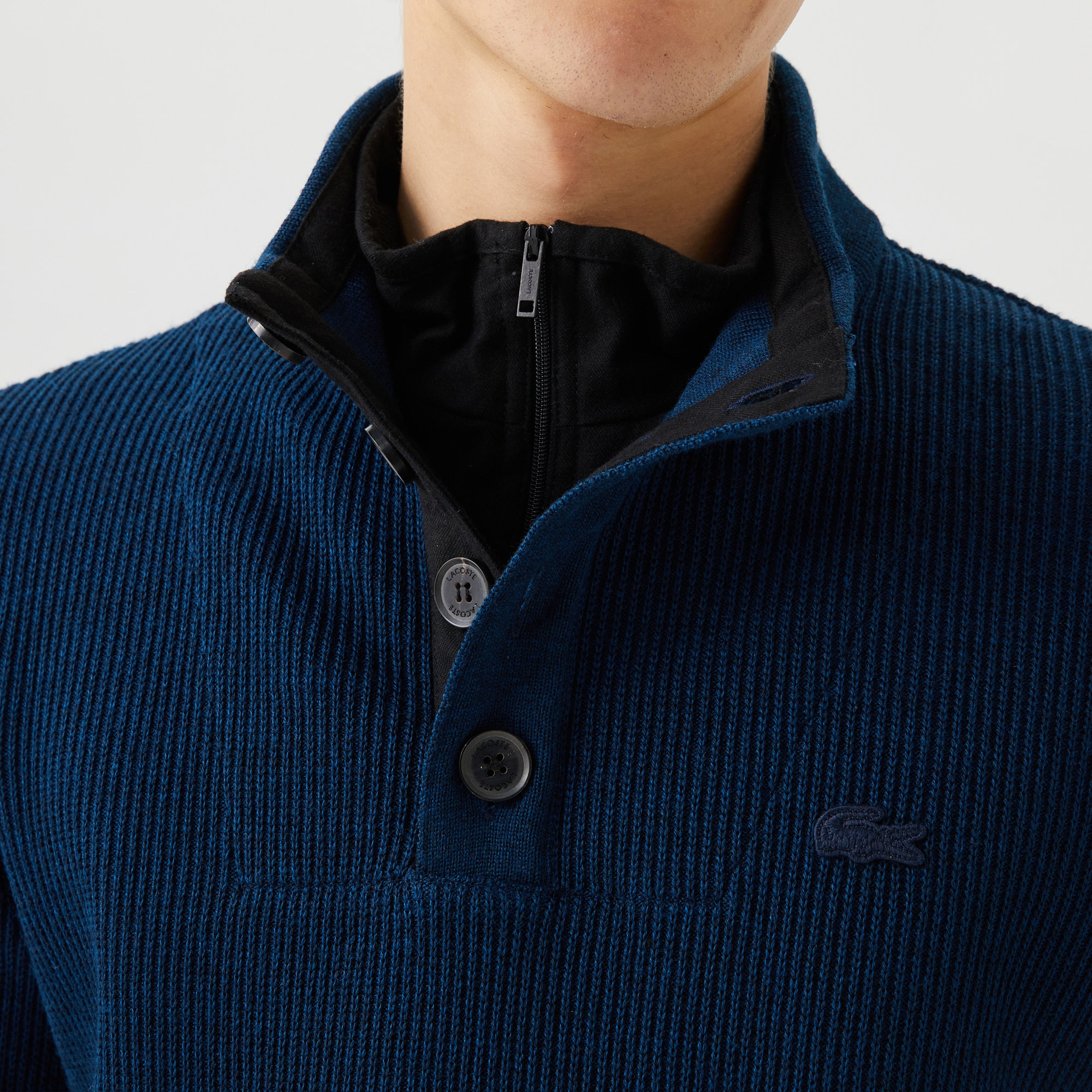 Lacoste Erkek Düğmeli Yaka Lacivert Kazak