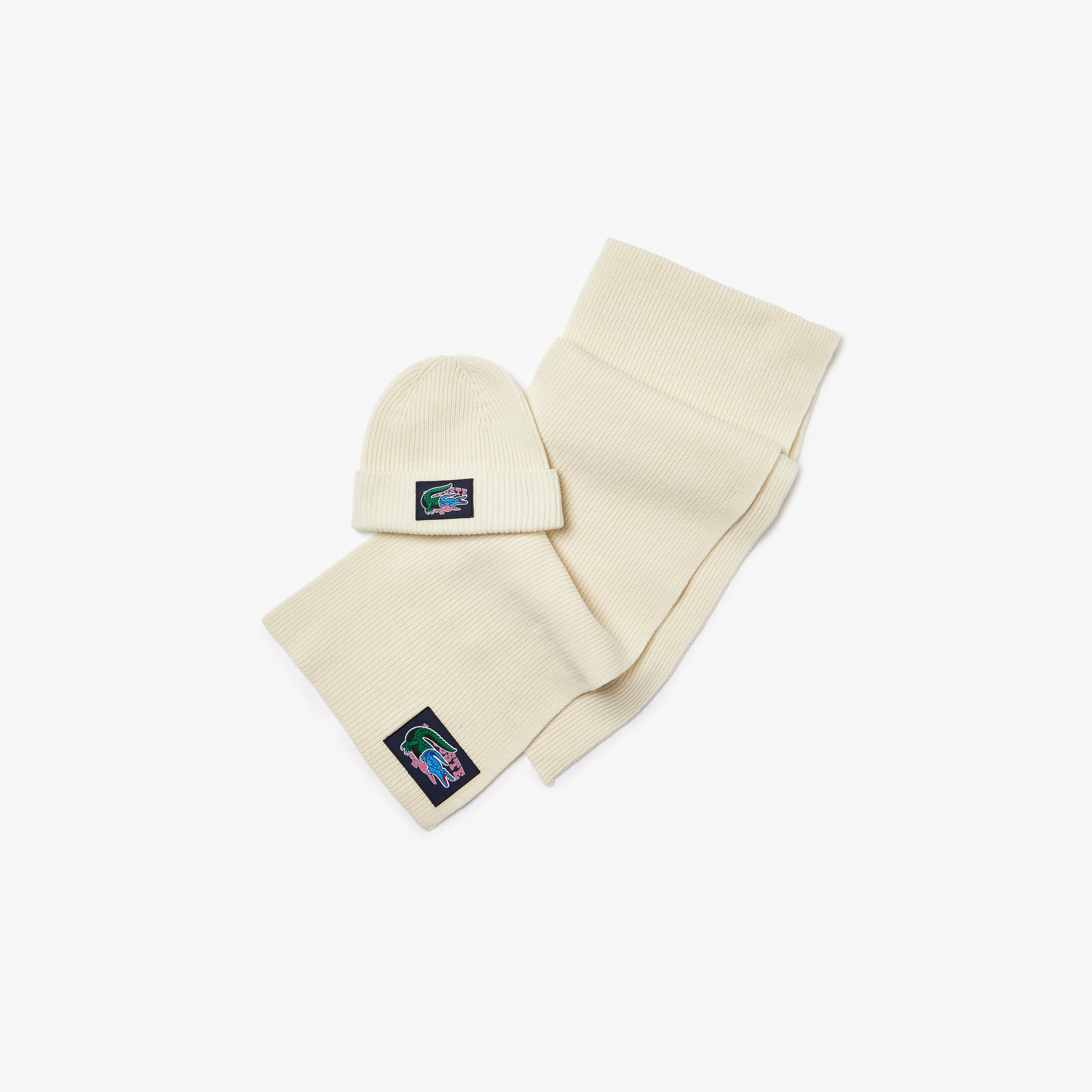 Lacoste Holiday Erkek Yün Krem Atkı Bere Seti