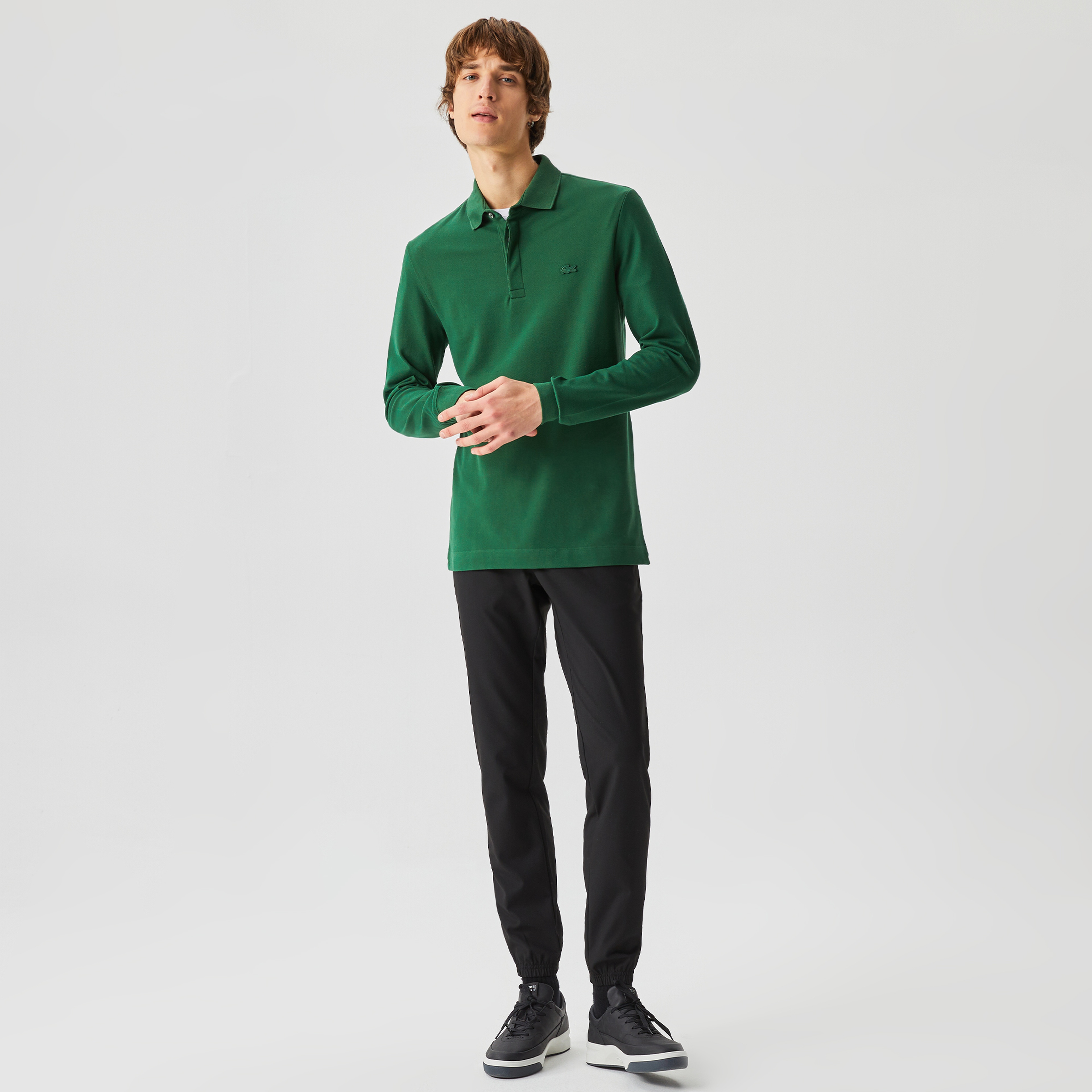 Erkek Regular Fit Uzun Kollu Yeşil Paris Polo