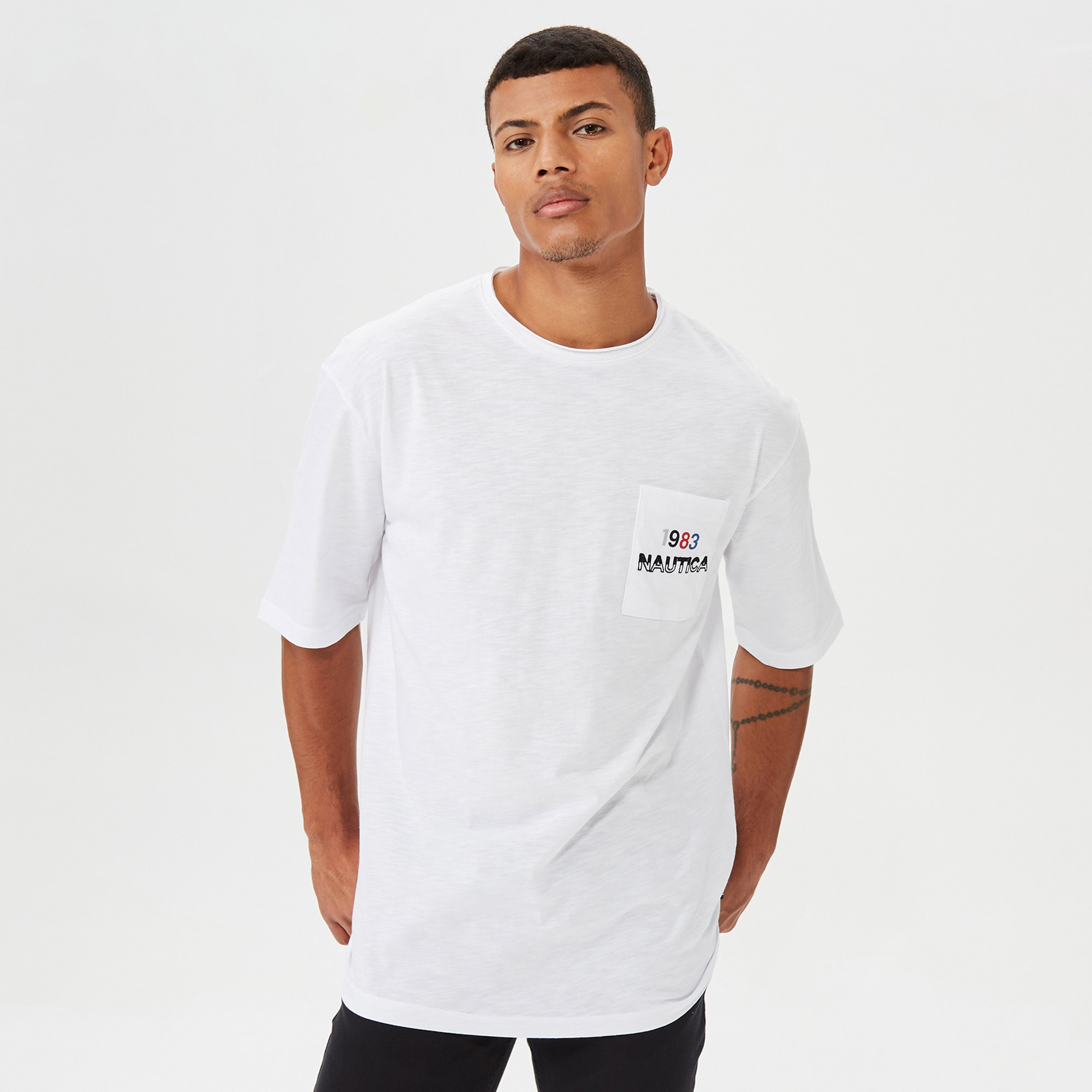 NAUTICA ERKEK BEYAZ OVERSIZE BASKILI KISA KOLLU T-SHIRT